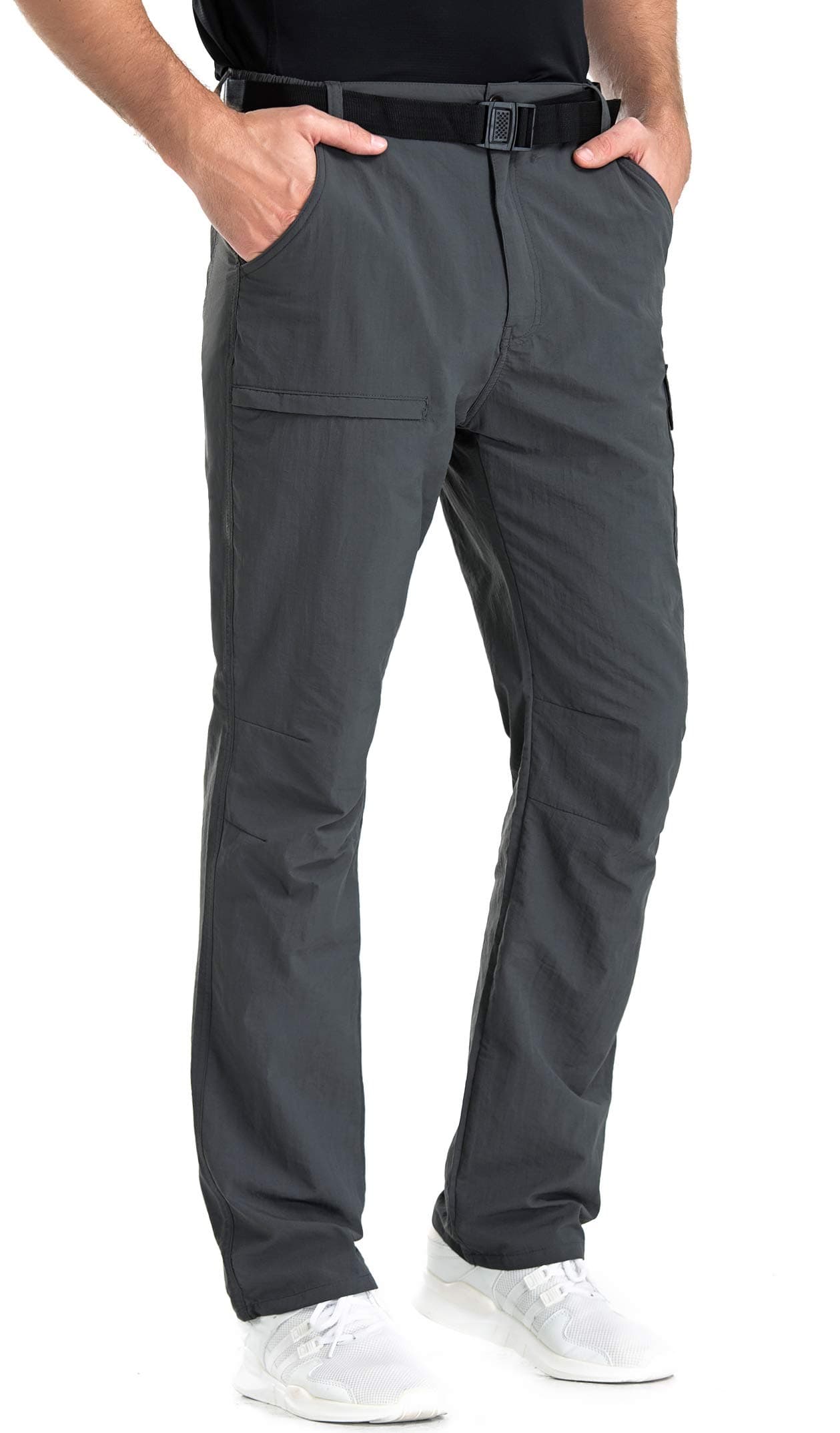 Clothin Men's Belted Side-Elastic Cargo Trousers - Lightweight Breathable Quick-Dry