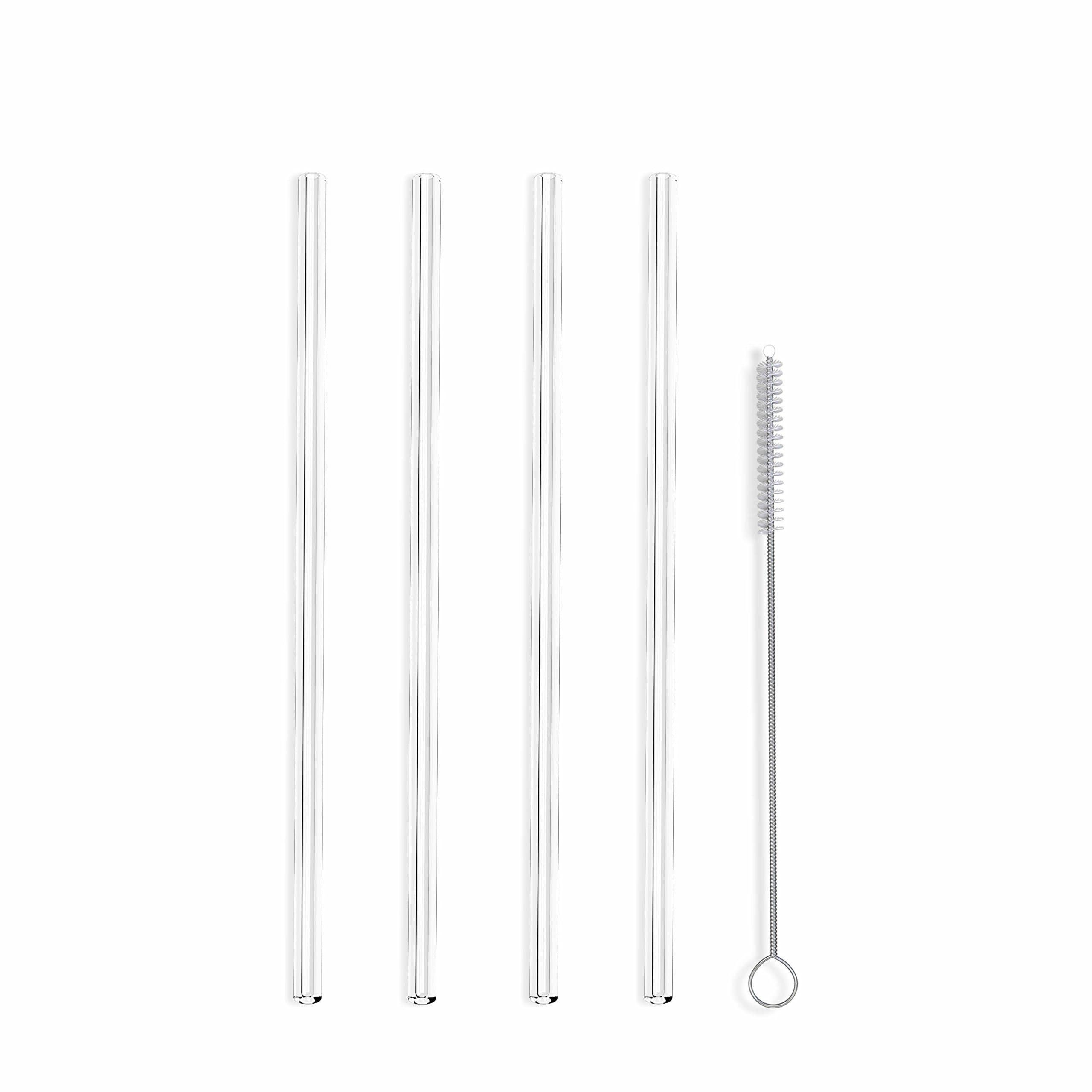 Hummingbird Glass Straws Clear Straight 9" x 7 mm Long Reusable Straw Designed for Yeti and Starbucks Style Tumblers Made Wth Pride in USA - 4 Pack With Cleaning Brush