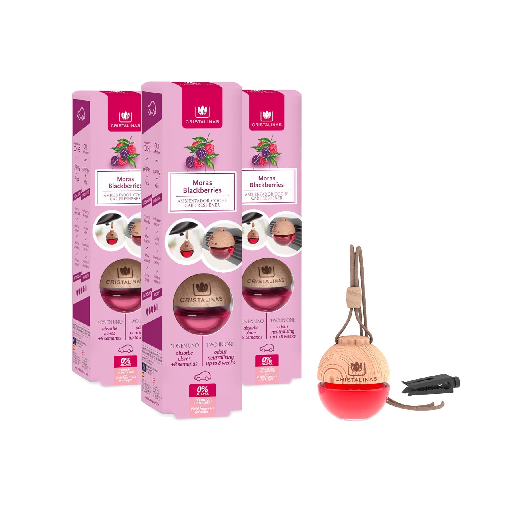 Cristalinas Car Air Fresheners Blackberries Scent, Pack Of 3 - Odour Neutralising 2 in 1 Air Fresheners for Cars, Essential Oils Car Air Freshener Scent for Men & Women lasts upto 8 weeks
