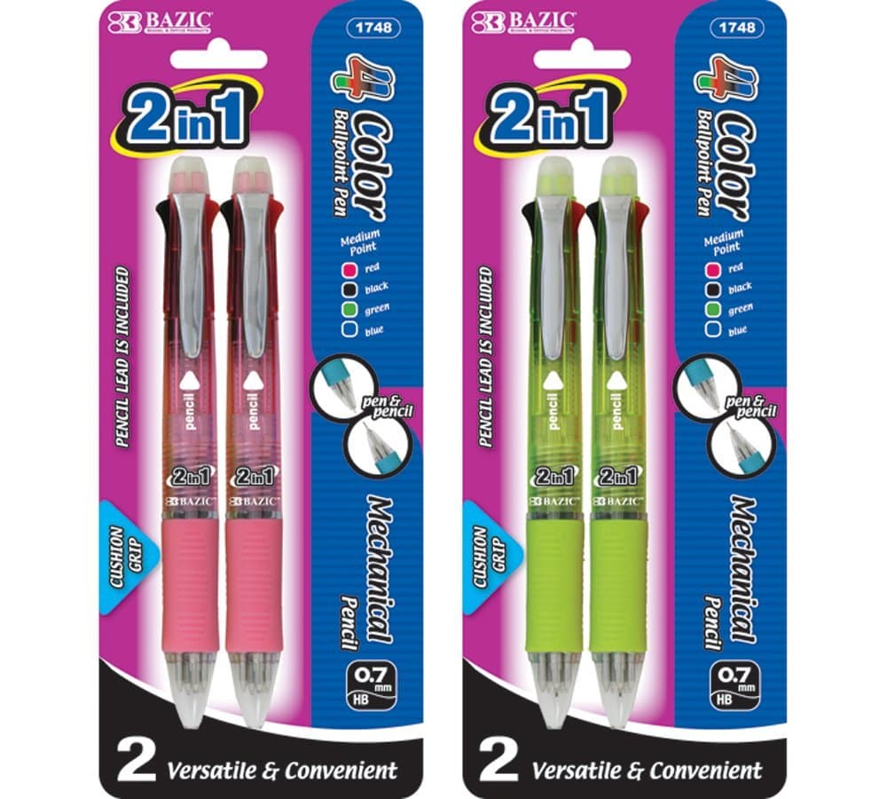 Bazic 2-In-1 Mechanical Pencil and 4-Color Pen with Grip, 2 per Pack (Case of 144)