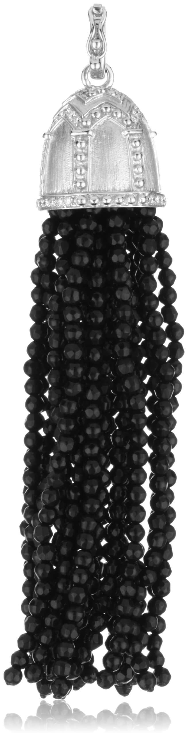 Katie Decker "Gothic" 18k White Gold Diamond Onyx Tassel Pendant Necklace