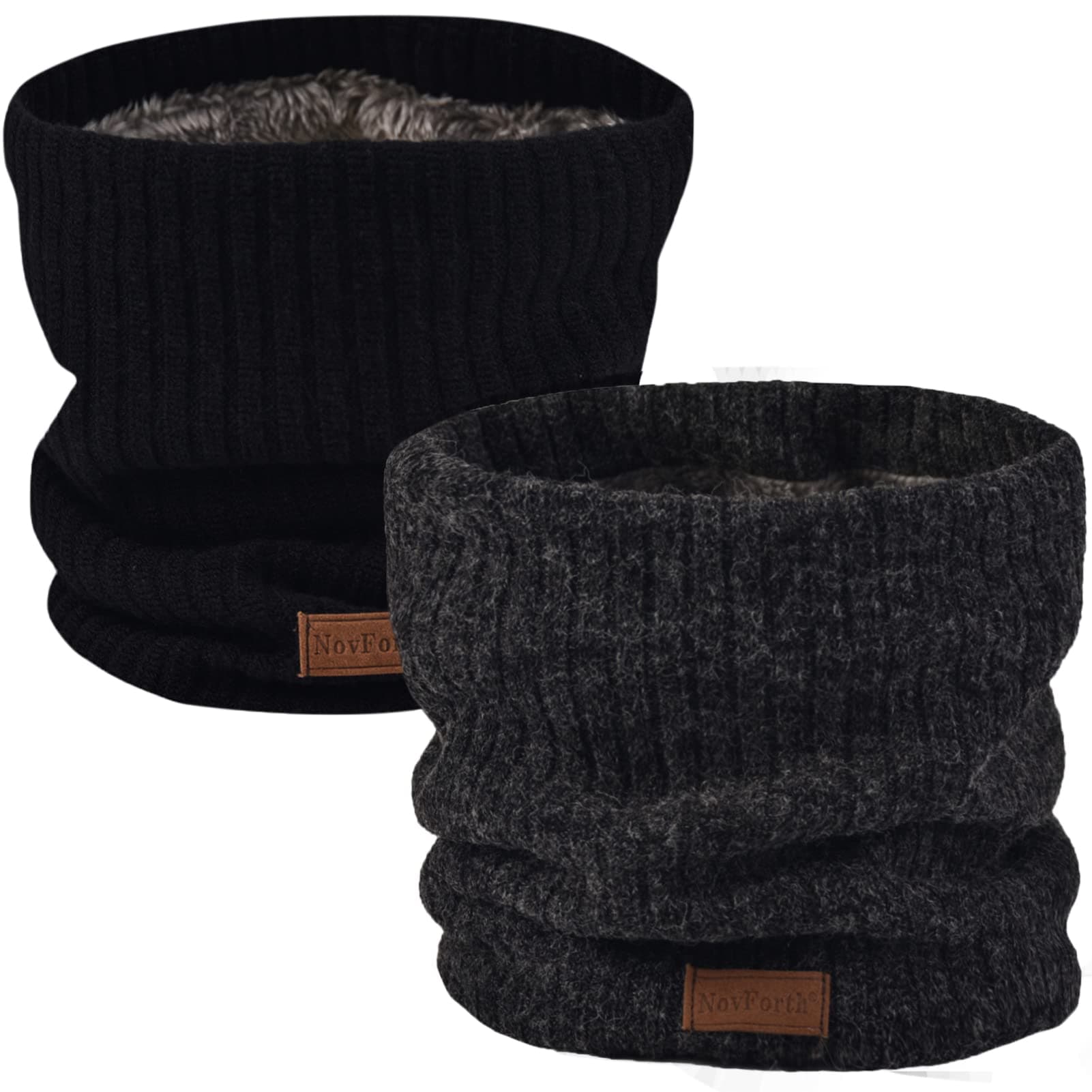 NovForth Winter Neck Warmer Fleece Lined Infinity Scarf Double-Layer Fleece Thicken Windproof and Dust Skiing Circle Lining Knit Infin for Mens Womens