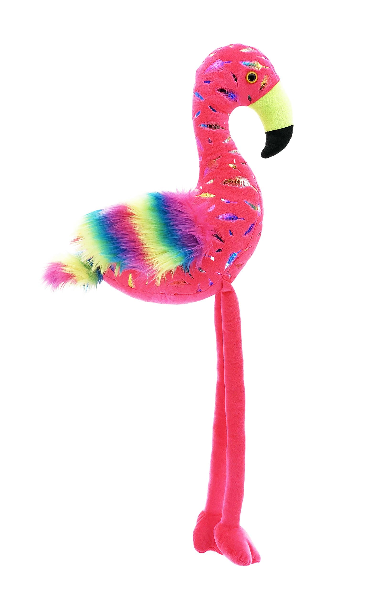 LLPS Plush fluorescent pink flamingo, rainbow wings 27"/55cm Super soft quality