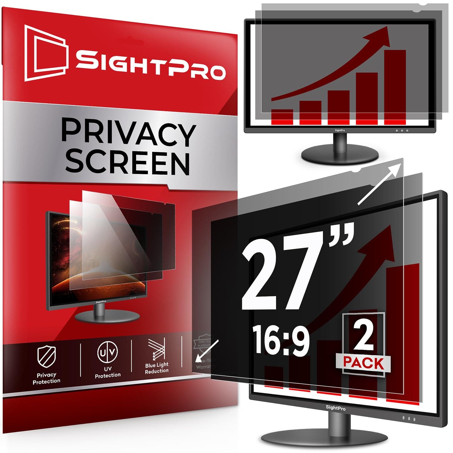 27 Inch 16:9 [2 Pack] Computer Privacy Screen Filter for Monitor - Privacy Shield and Anti-Glare Protector