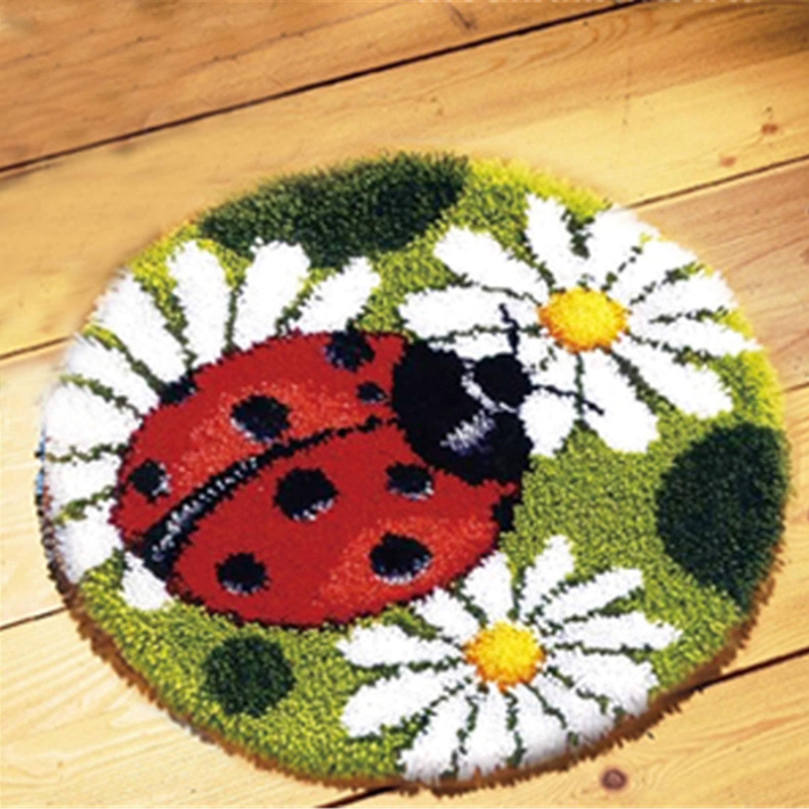 LUBOT 17" X 17" Ladybug Latch Hook Kits Rug Making Kits DIY Crafts for Adults/Kids with Printed Canvas Pattern Crochet Kit