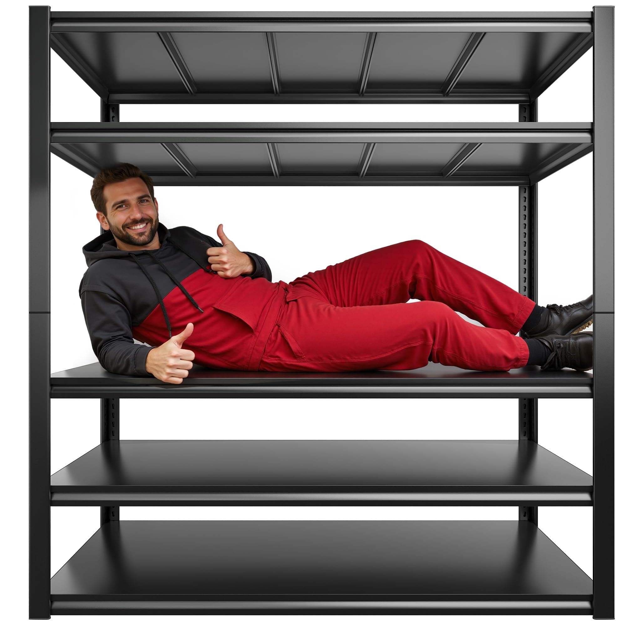 REIBII 48" W Garage Shelving 2500LBS Storage Shelves Adjustable Metal Shelving Heavy Duty Garage Shelves for Warehouse Pantry Basement 48" W x 72" H x 18" D