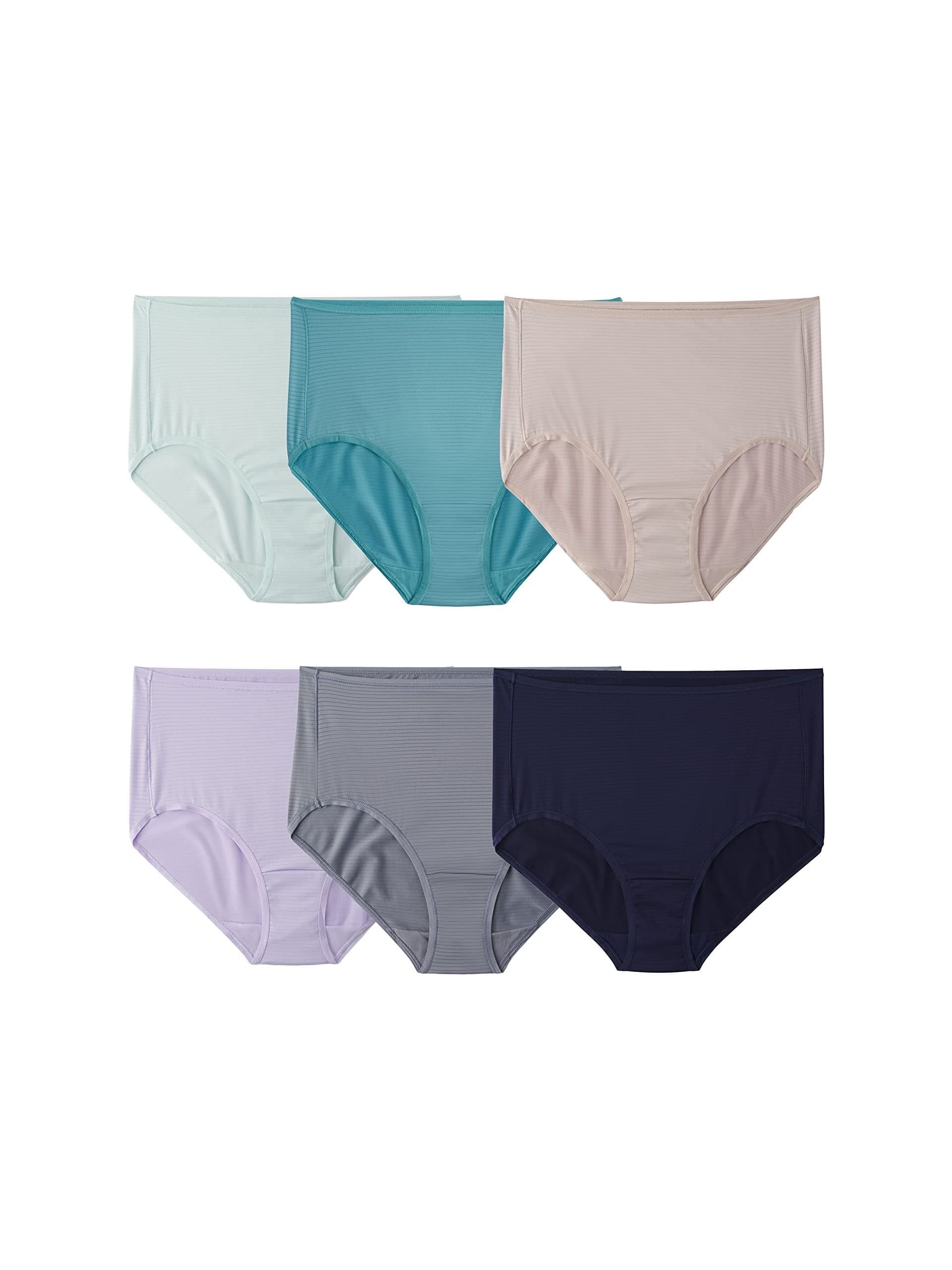 Fruit of the Loom Women's Breathable Underwear (Regular & Plus Size), Brief-Cooling Stripes-6 Pack Assorted Colors, 7