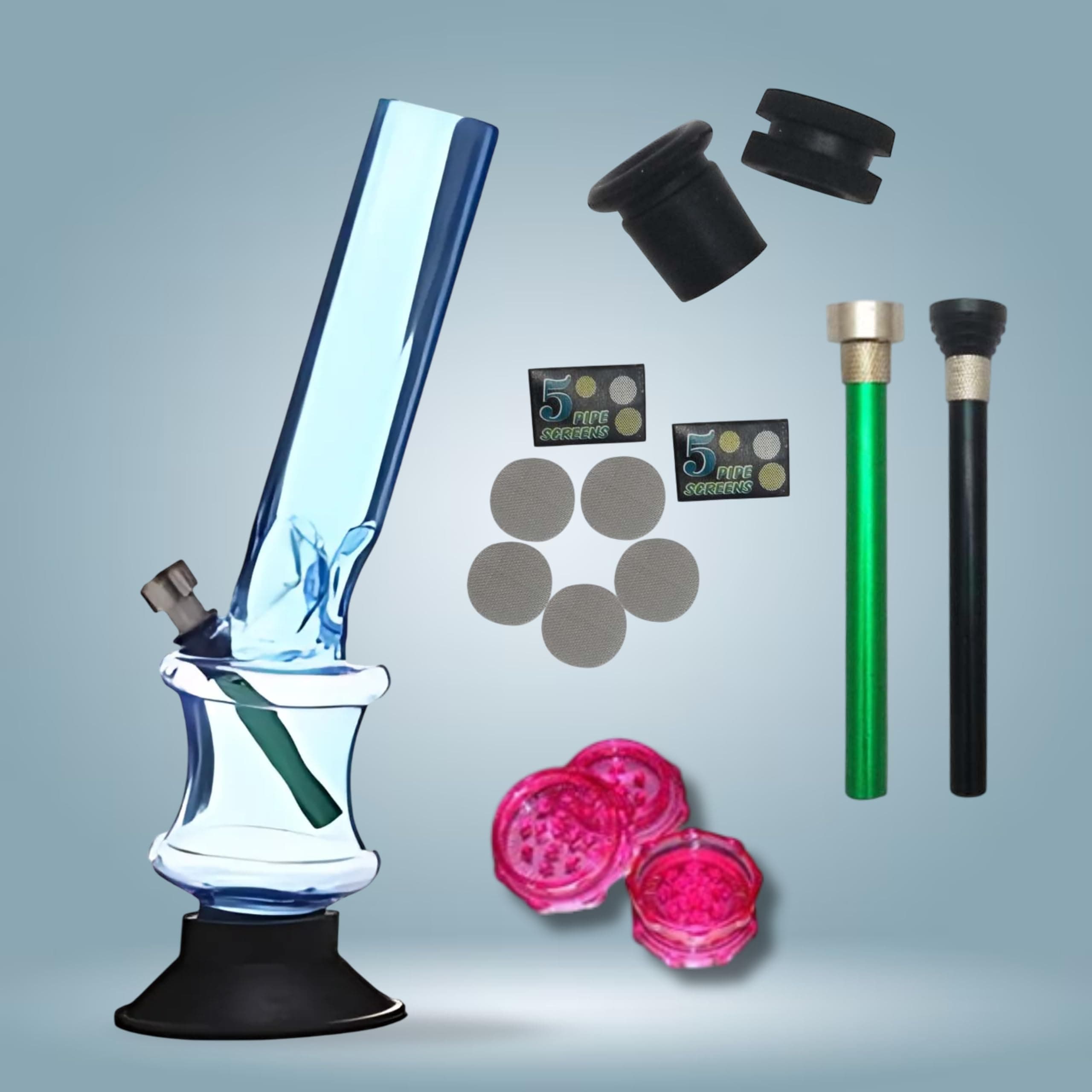 METIER® Bong Great Saving Combo Deal ! Get 12 Inch Acrylic Ice Bong Along with 2 Additional Shooters 2 pcs of Rubber Grommet 10 pcs of SS Screen & 1 Pcs of 2 Inch Herb Grinder Pack of 1