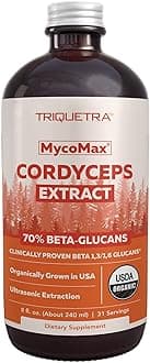 Organic Cordyceps Mushroom Extract - 70% Beta Glucans - Highest Active Nutrient Levels, Max Potency Cordyceps Tincuture, US Grown + Ultrasonic Extraction - Performance, Immunity and Energy - 8 oz.