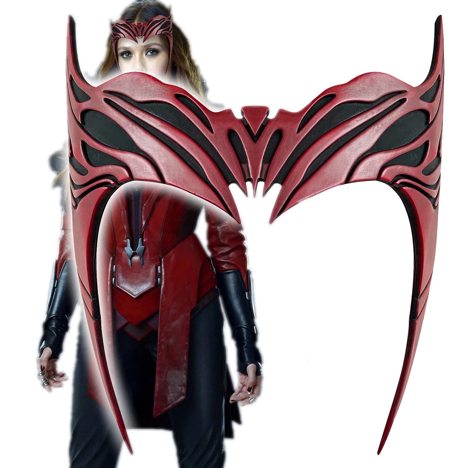 Scarlet Witch Headpiece, 2021 TV Shows WandaVision Wanda Maximoff Red Resin Mask Crown Cosplay Halloween Costume Headwear for Adults