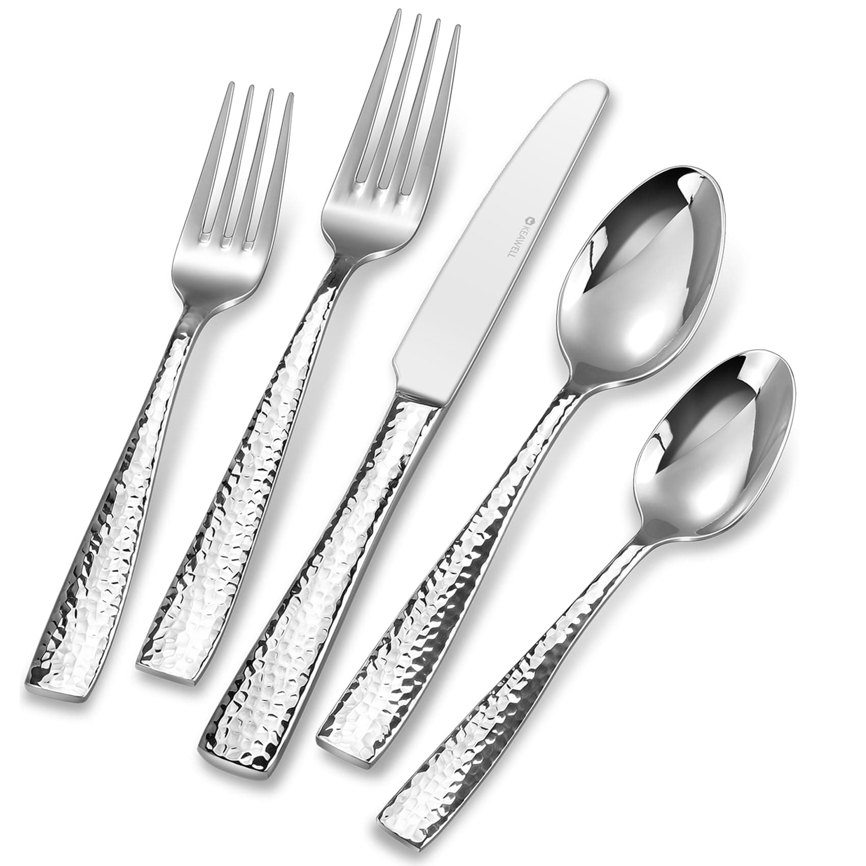 Premium 20/45/65 Piece Louis Hammered Silverware Set with Squared Edge, 18/10 Stainless Steel, Service for 4/8/12, Fine Flatware Set, Dishwasher Safe (65)