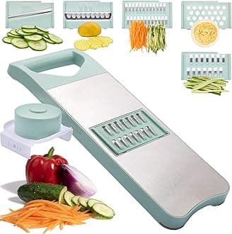 Multi-Purpose Mandoline Slicer for Kitchen with Slide-On Hand Guard - Vegetable Chopper, Potato/Onion/Garlic Slicer, Kitchen Grater(Multi-Color) (Seafoam green, 5-in-1)