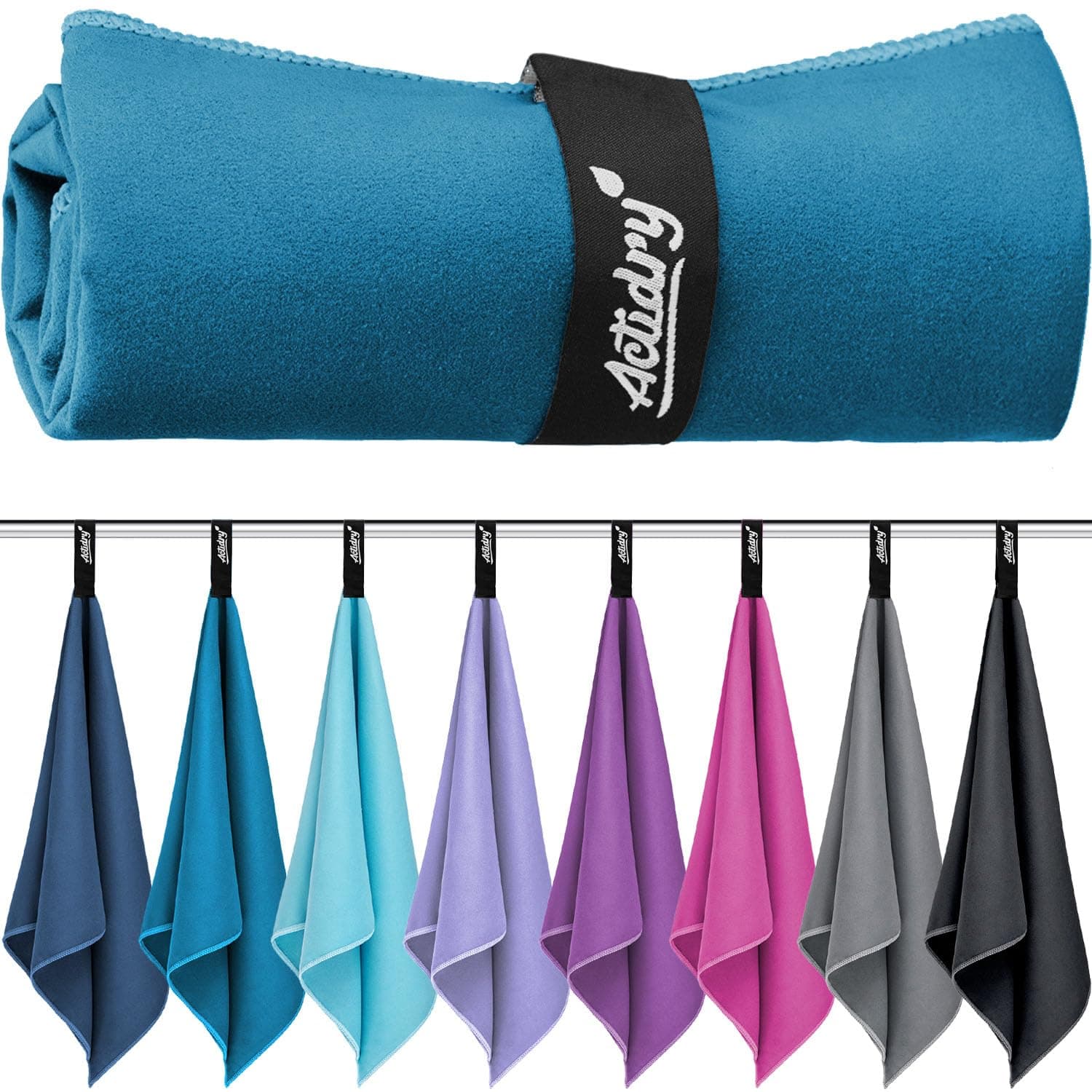 Actidry Microfibre Towel 3+1 Set (70x140, 40x60, 30x40 cm + bag) - light and absorbent - 9 colours - great for sports and outdoor activity - blue