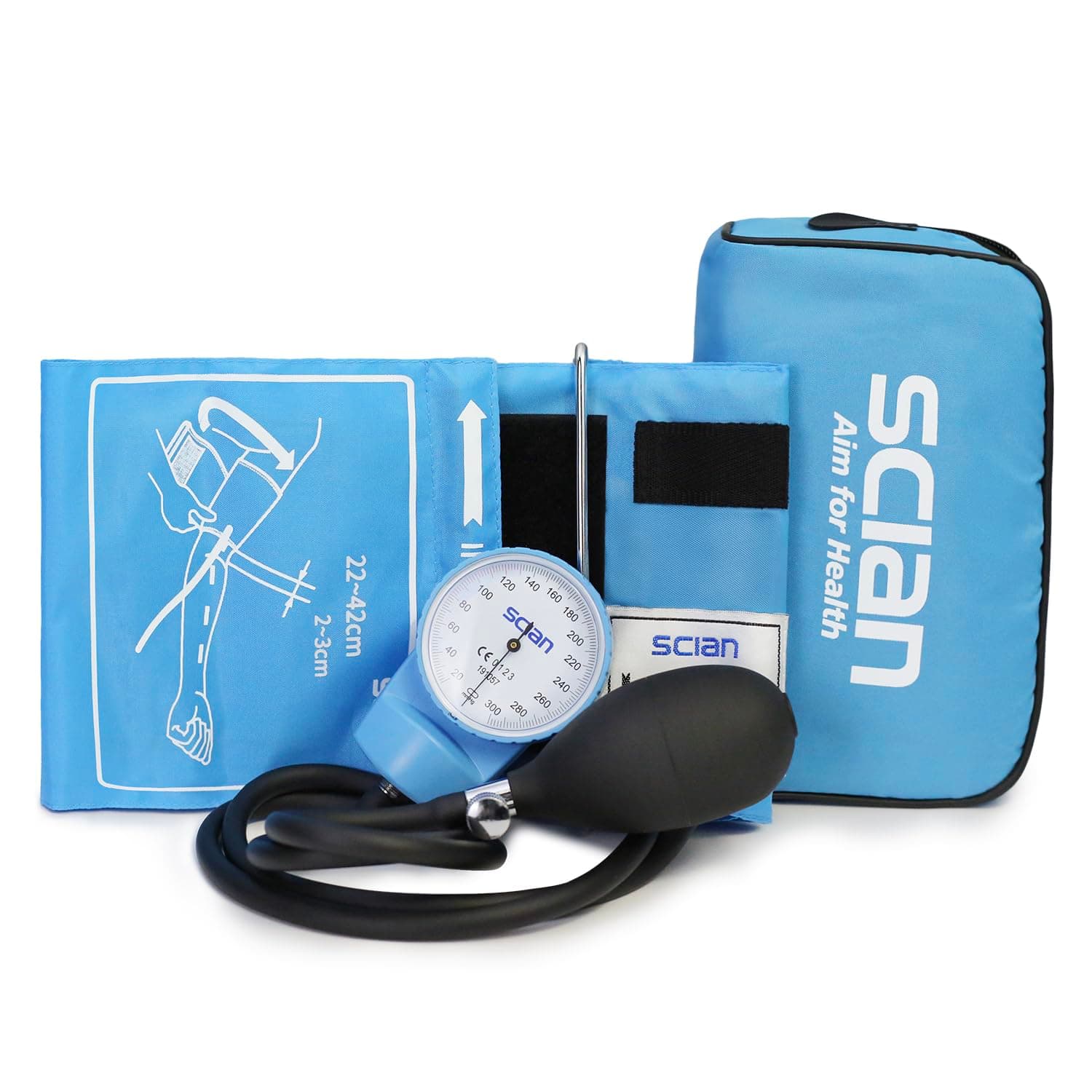 Scian Aneroid Sphygmomanometer - Blood Pressure Cuff with D-Ring Universal Cuff 10-16", Come with Carrying Bag for Nurse Doctor Senior Adult(Sky-Blue, Stethoscope Not Included)