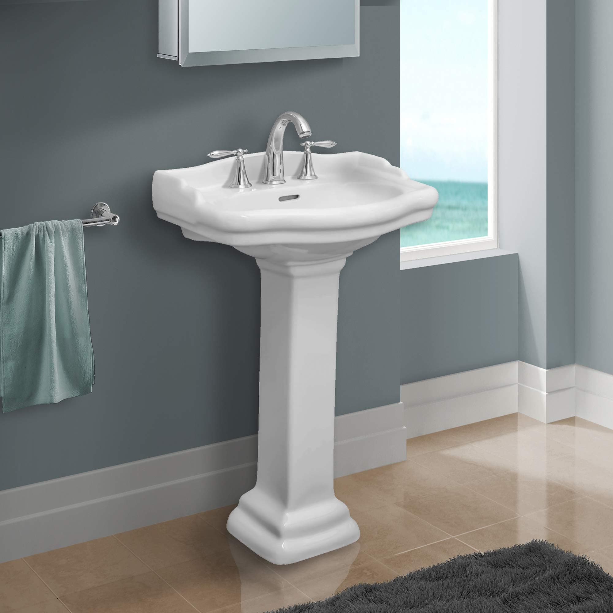 Fine Fixtures Roosevelt Bathroom Pedestal Sink – 18-Inch Small Pedestal Sink, Durable Vitreous China Ceramic with 4 Inch 3-Hole Bathroom Sink Faucet – Ideal for Modern Bathrooms