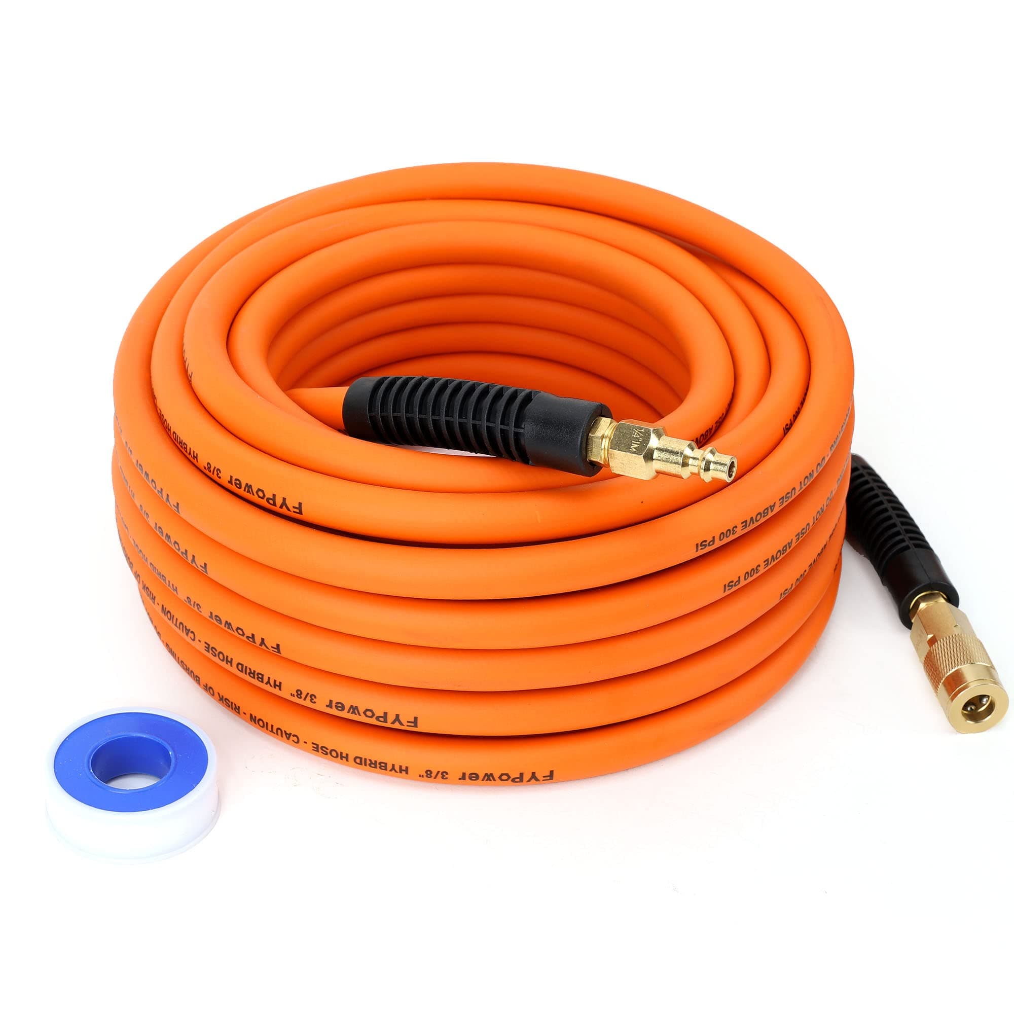 Air Compressor Hose 3/8 Inch x 50 Feet Hybrid Hose with Fittings, Flexible and Kink Resistant, 1/4" Industrial Quick Coupler and Plug Kit