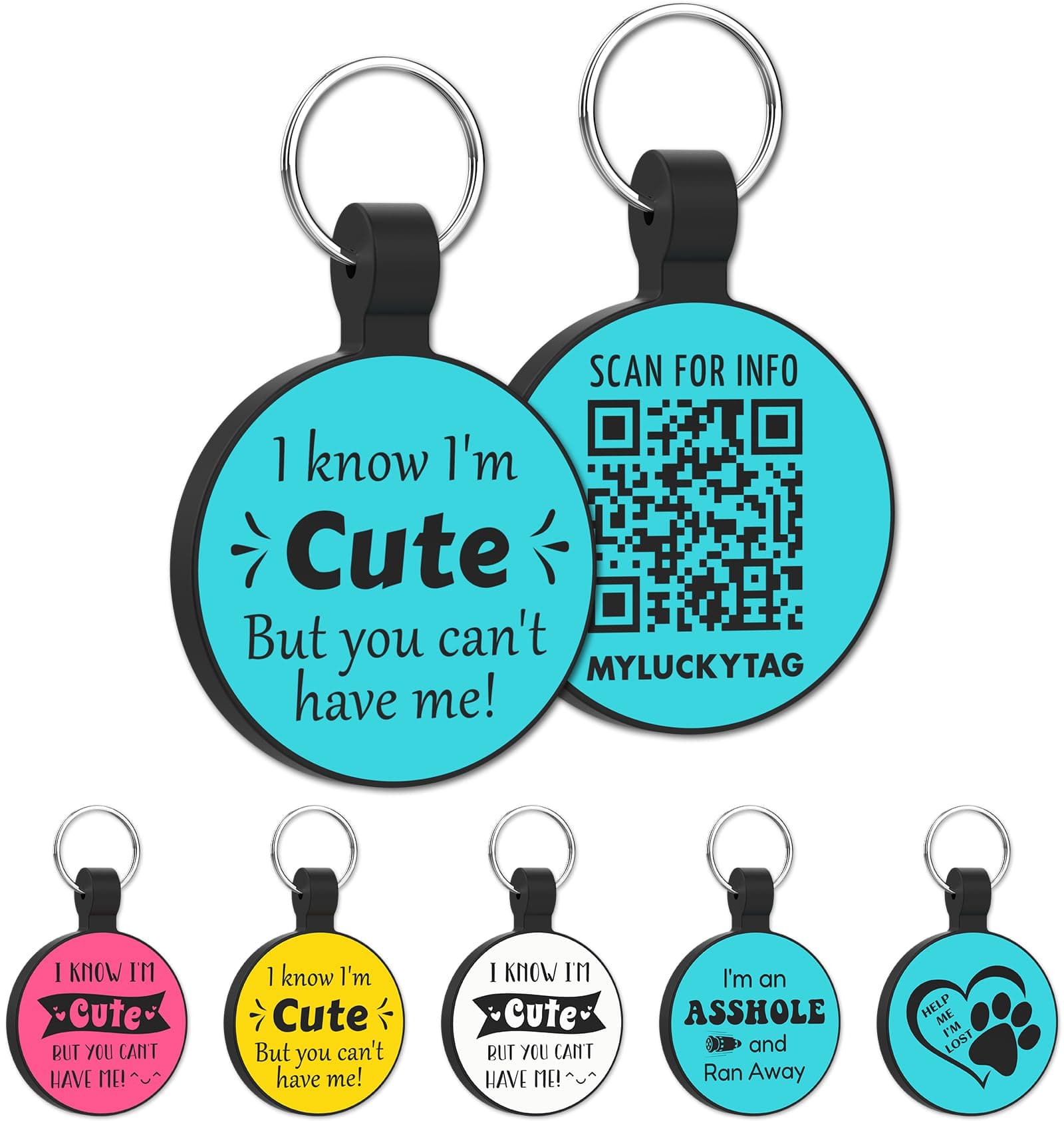 MYLUCKYTAG QR Code Silicone Dog Cat Tag - Online Pet Profile, Location Alert Email, Digital Pet ID, Quiet, Durable