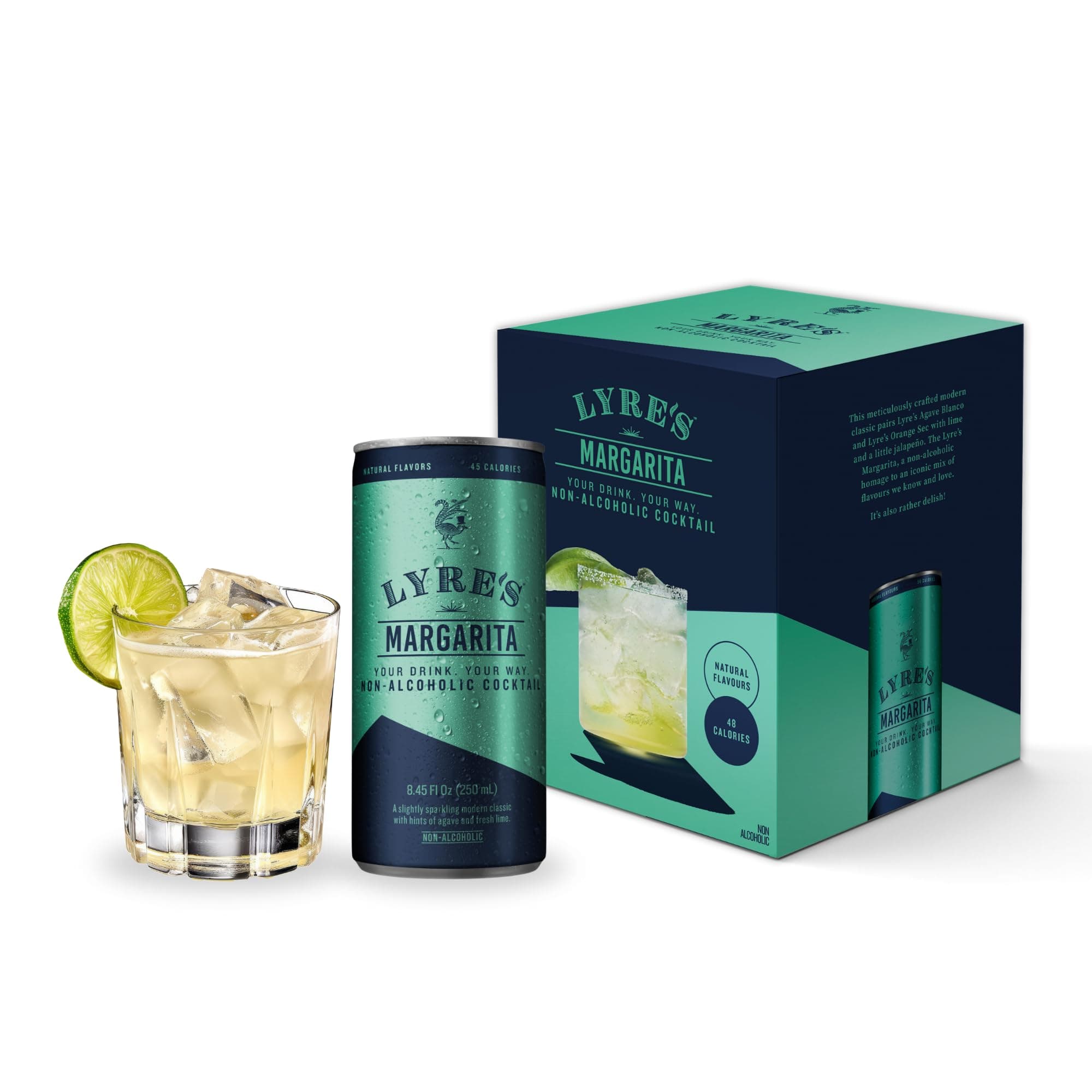 Lyre’s Non Alcoholic Margarita, Award-Winning Alcohol Free Margarita Cans, Ready-to-Drink Mocktail Made in the USA with Premium Zero Proof Tequila, 50 Calories Per Can, 4-Pack (8.45 Fl Oz x 4)