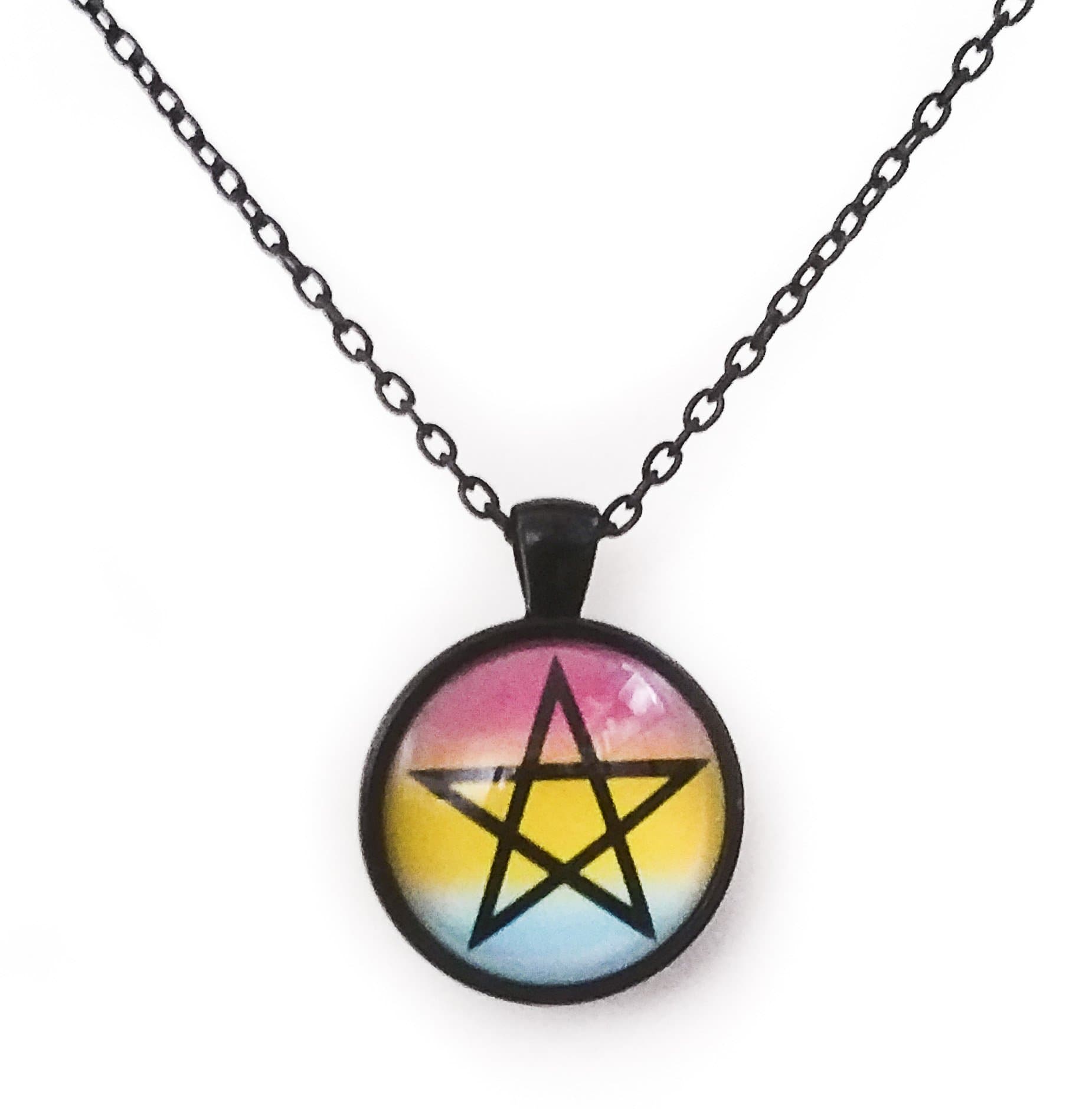 Circular BlackPansexual Pentagram Pendant on Chain
