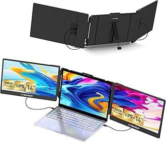 MarsMyth S2 14'' Triple Monitor for Laptop Screen Extender, Dual Monitor 1080P HD, Plug & Play, Laptop Monitor Extender for 13-17'' Laptops, Compatible with All Laptops