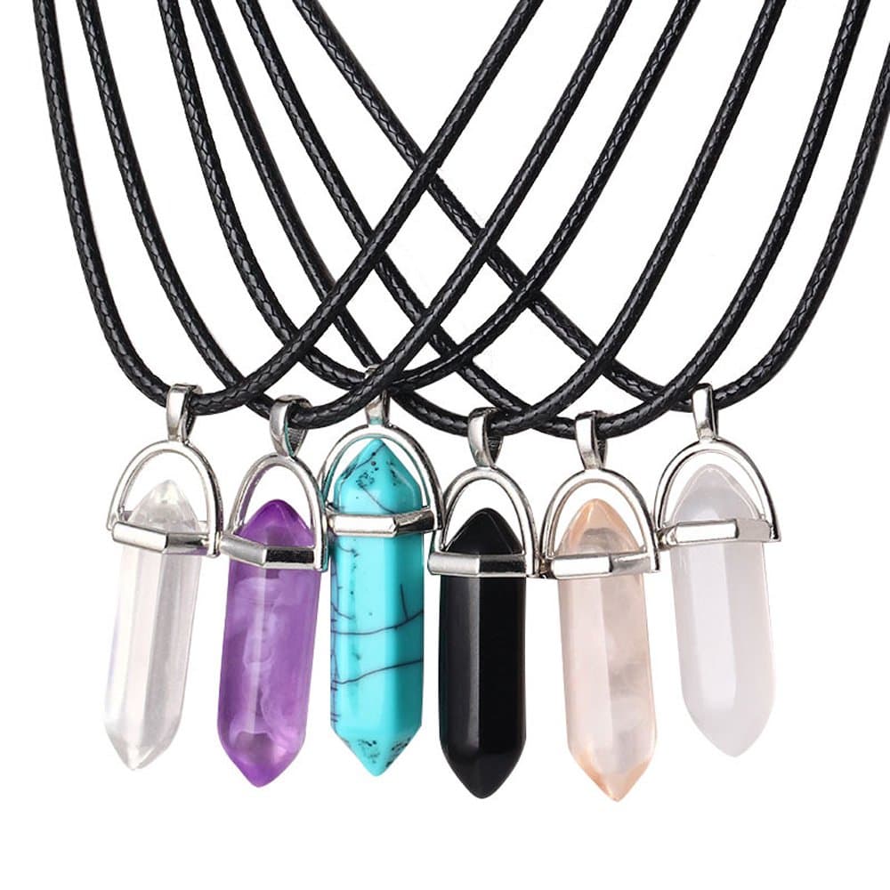 6 Women's Friendship Pendant Necklace Black Quartz Prism Necklace