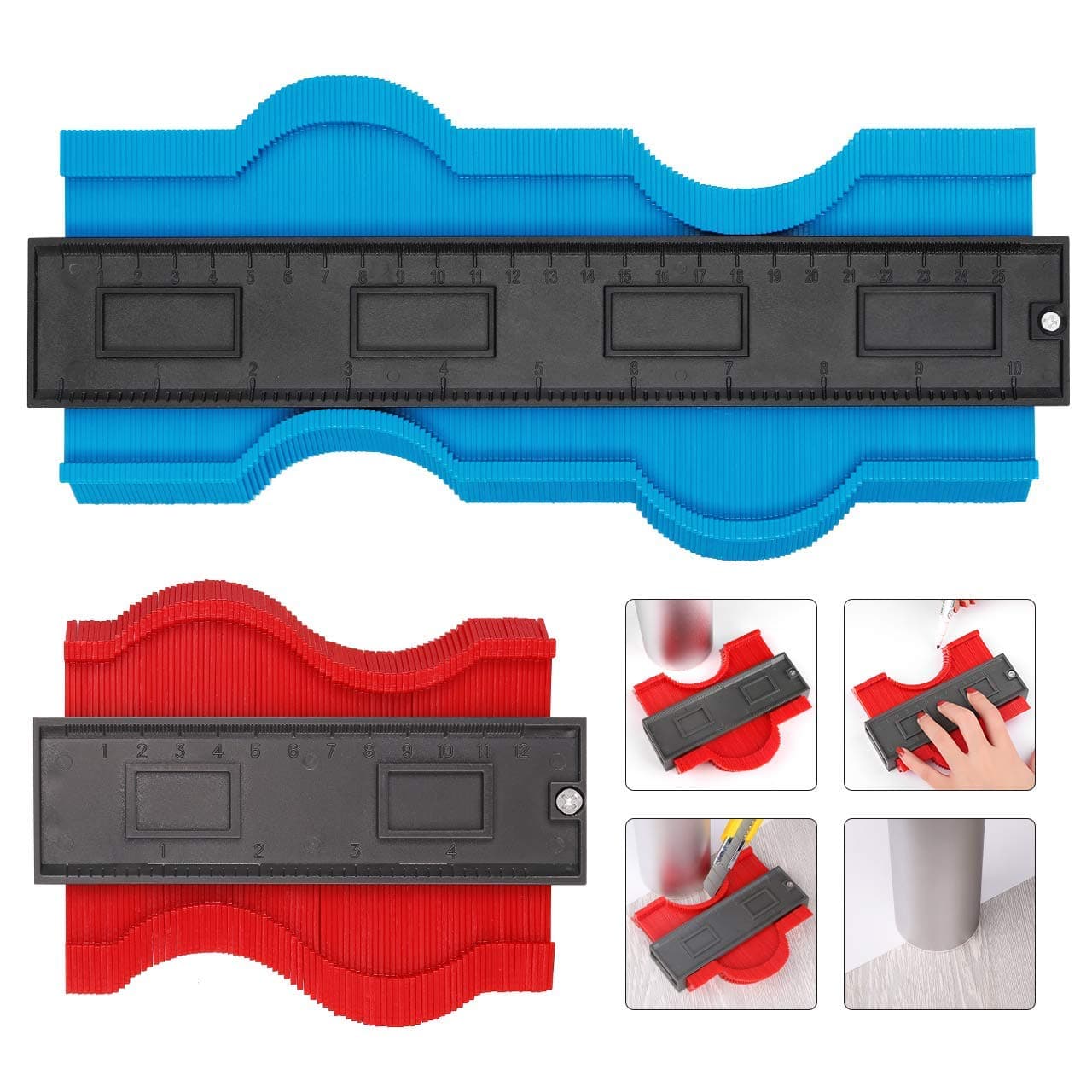 [2 Pack] Contour Gauge Duplicator [5 inch+10inch] Willingood Profile Measuring Tool Plastic Woodworking Shape Tracing Template Contour Copy Duplicator, Circular Frame Profile Gauge Ruled