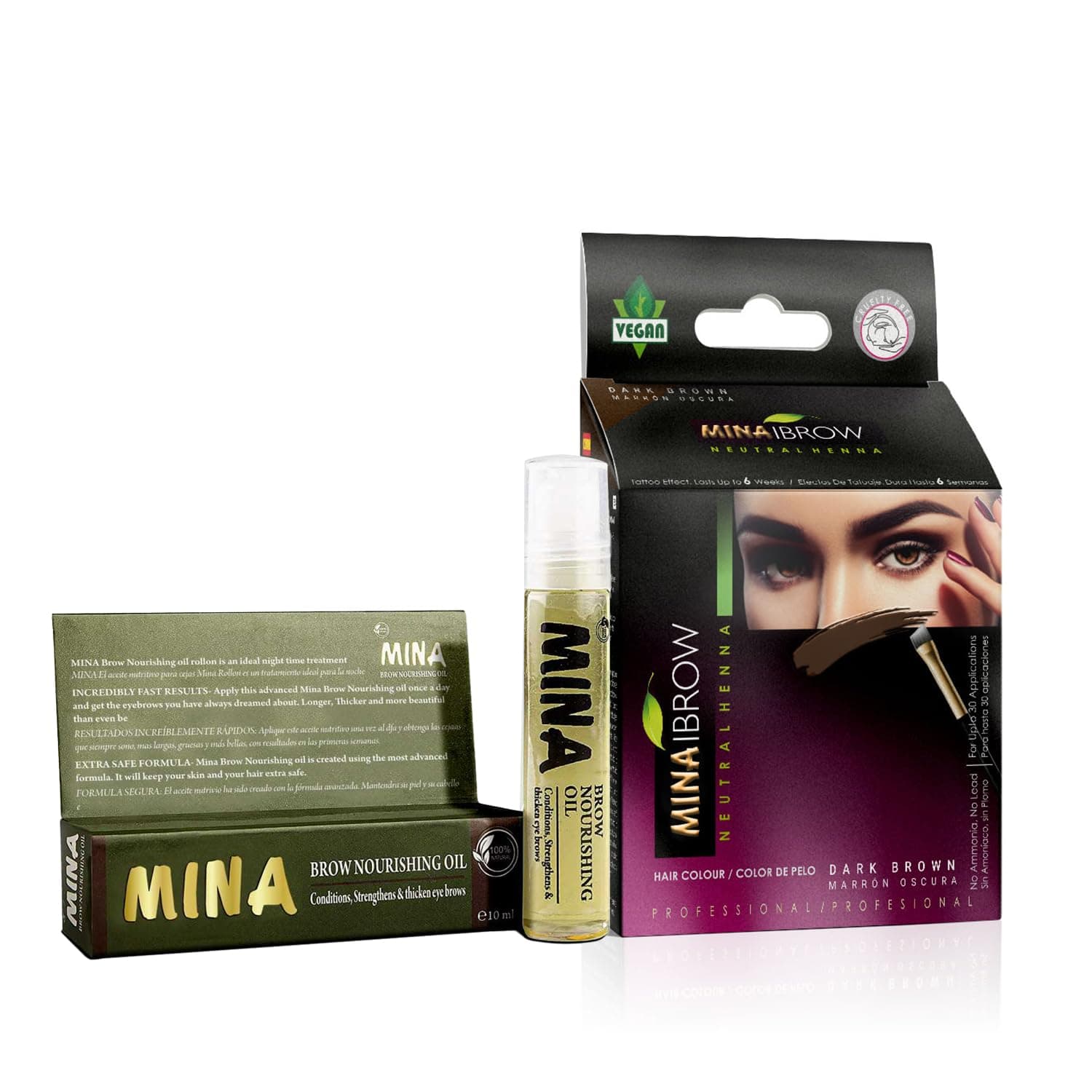 MinaiBrow Dark Brown Brow Tinting Kit | Natural Spot Coloring Powder with Nourishing Oil, Water & Smudge Proof, Instant Gray Coverage