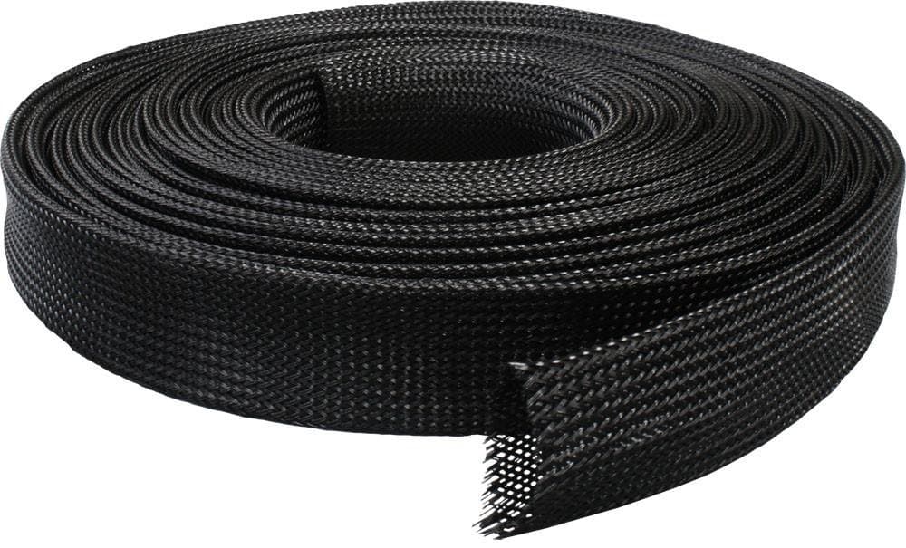 Black Braided Sleeving Expandable Cable Sleeve Flexible Polyester (12mm - Width, 25m - Length)