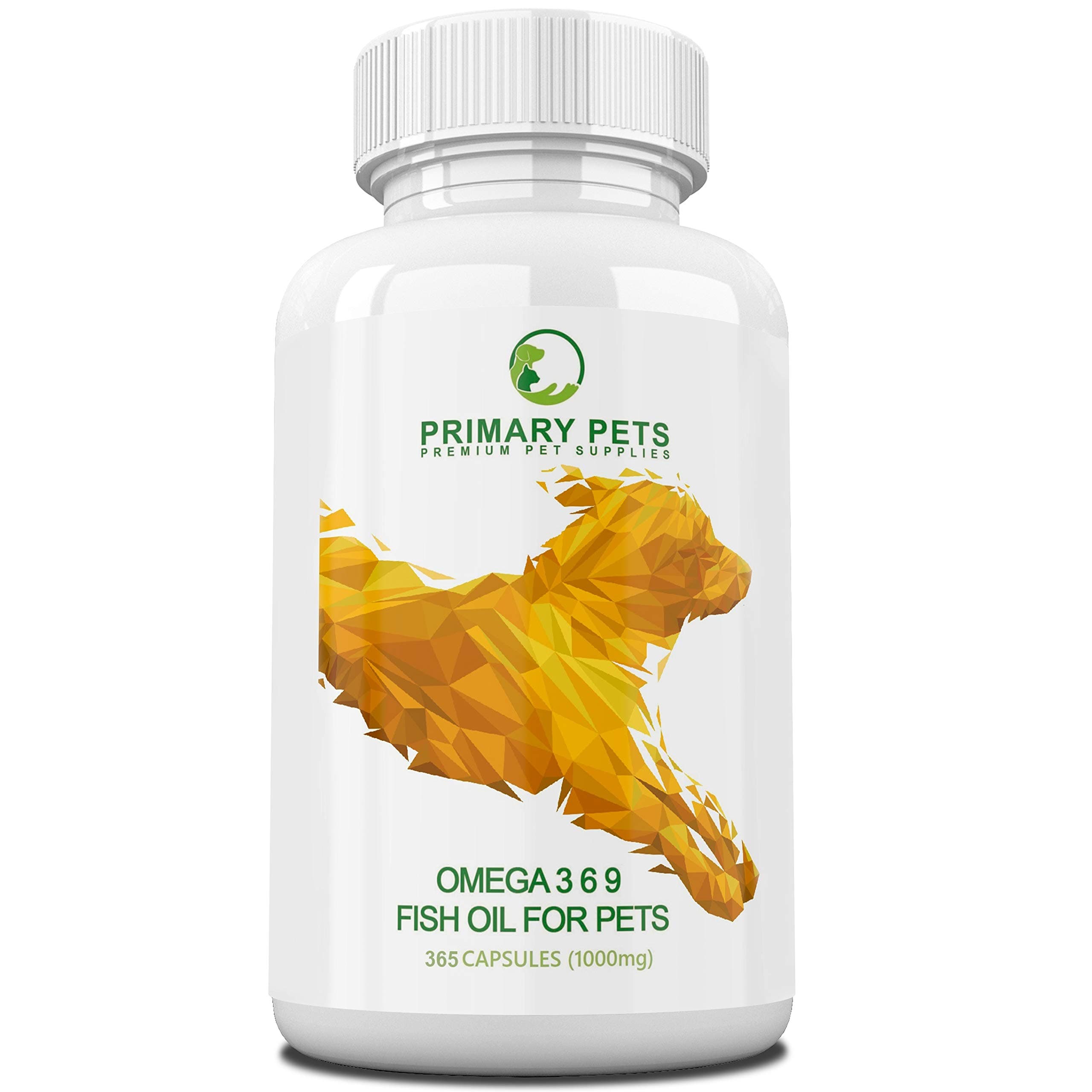 Primary Pets Premium Pet Supplies . Omega Fish Oil for Dogs. 1000mg Omega 3 6 9 Gel Capsules. For Dry Skin, Allergies, Stiff Joints and Brain function