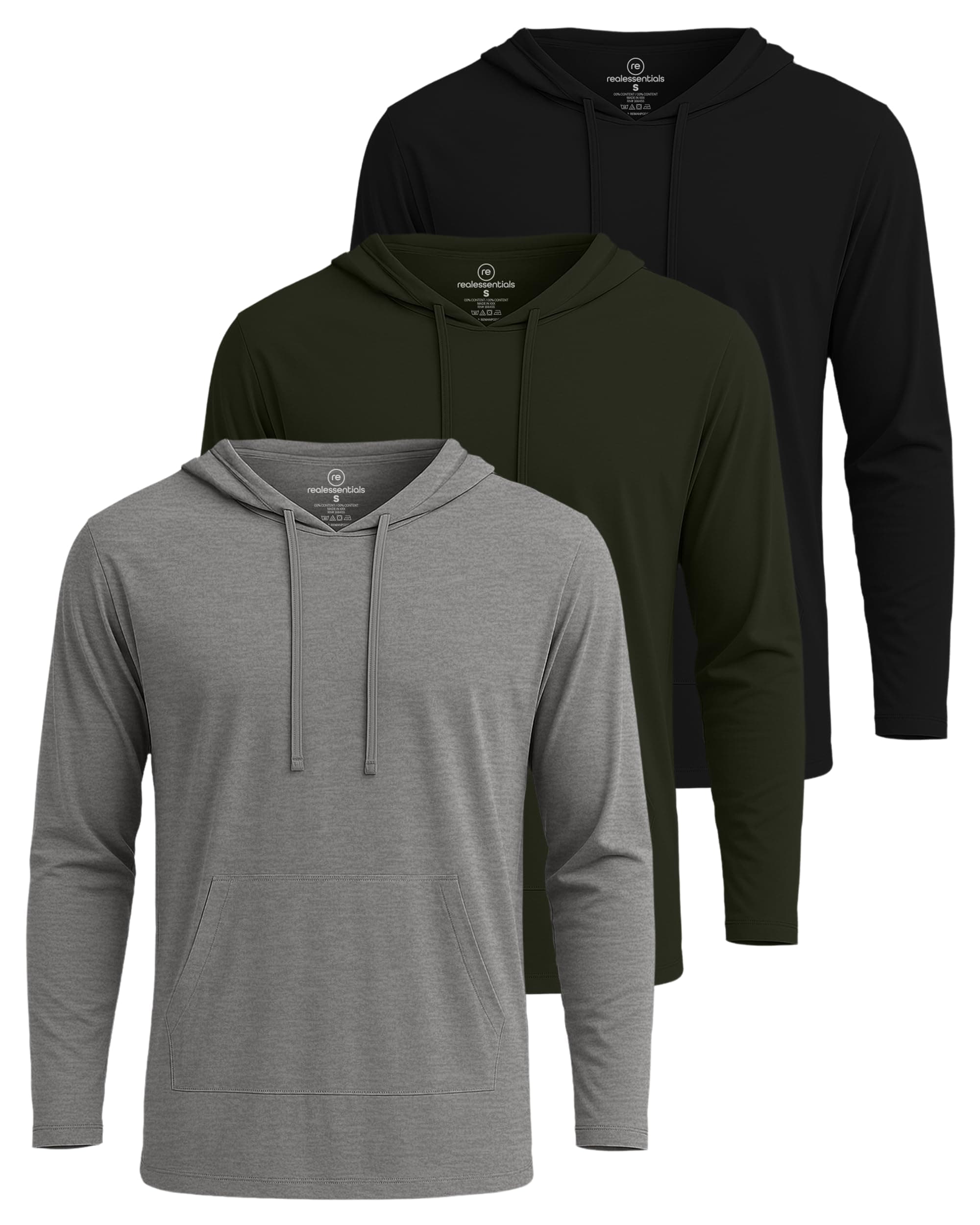 - 3 Pack: Men's Cotton Lightweight Casual Pullover Drawstring Hoodie With Pocket (Available In Big & Tall)