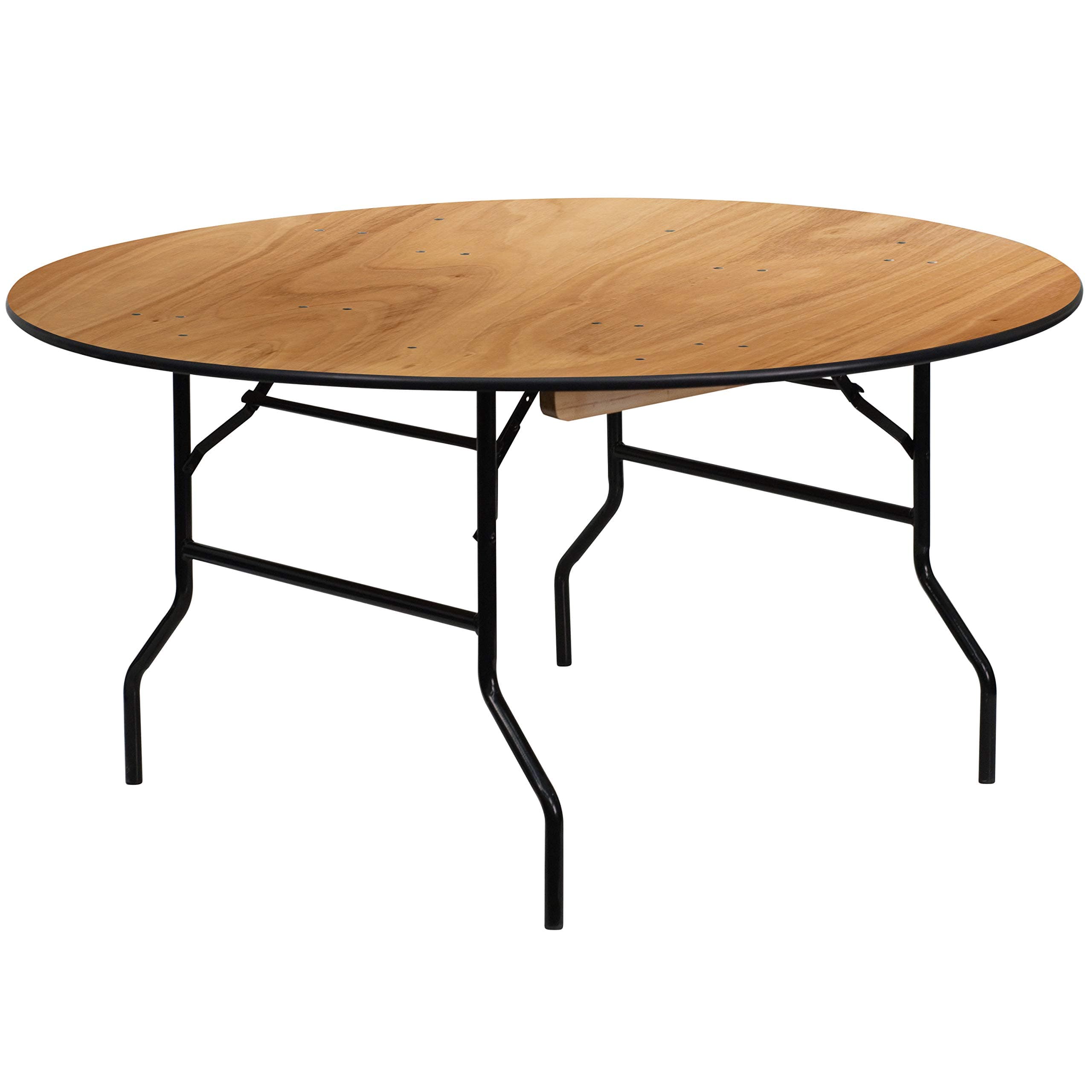 5' Round All-Occasion Wood Folding Event Table, Portable Folding Banquet Table with Wooden Top, Natural/Black