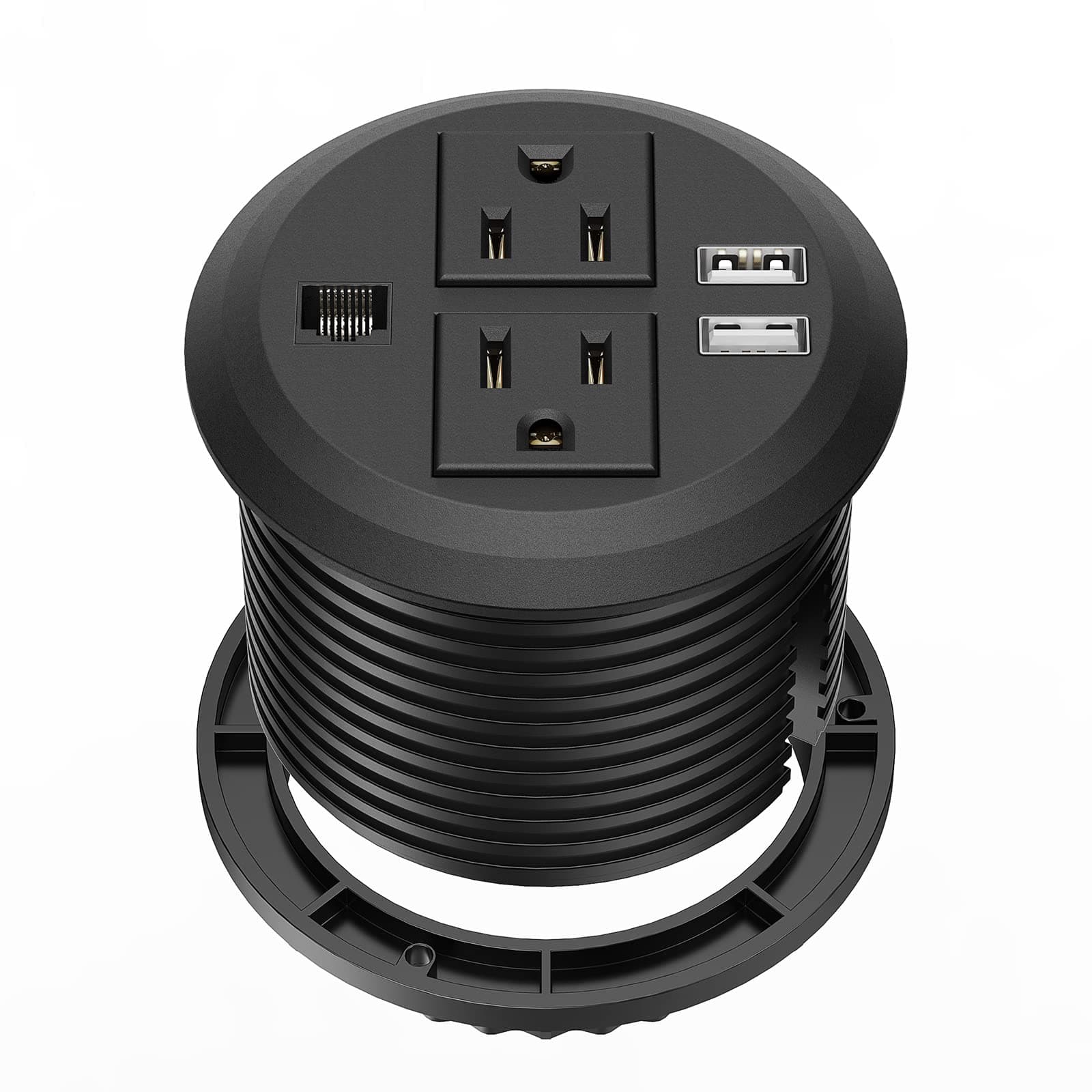 Desktop Power Grommet 3 inch, Desk Power Outlet Socket Recessed Power Strip with 2 AC Outlet & 2 USB Ports for Computer, Table, Kitchen, Office