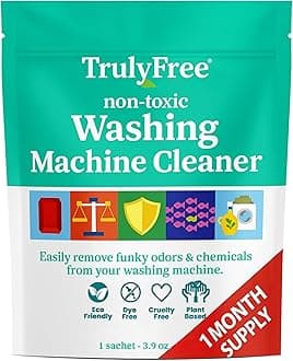 Truly Free Laundry Washing Machine Cleaner and Deodorizer | Top Load & Front Load Washer Cleaner for Grime, Mold, Odor Remover | Safe for HE Washing Machines & Septic Tanks, Non Toxic, Natural, Clean