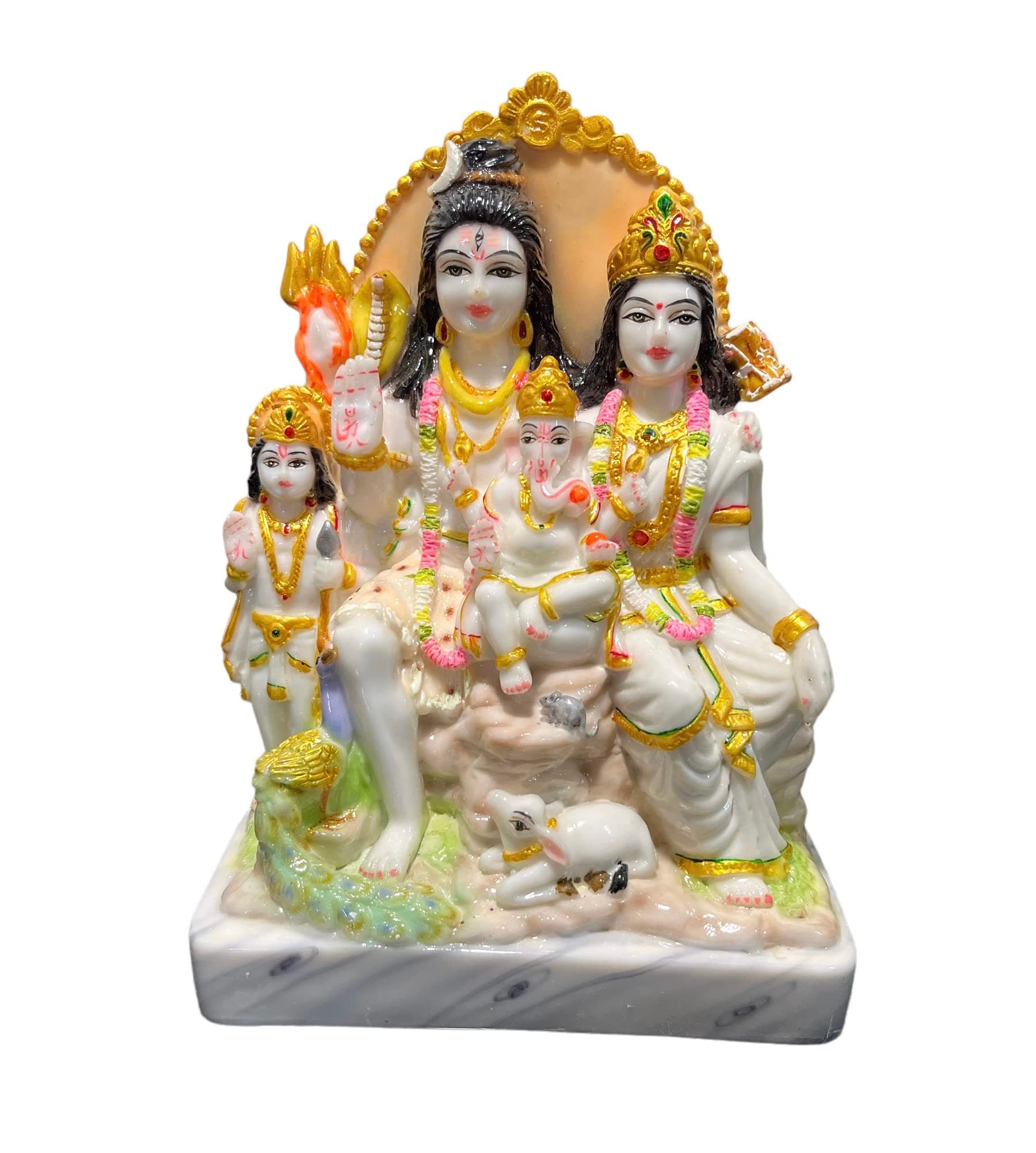 Rama Collections Marble Lord Shiva Parvati Kartikeya and Ganesha Murti Shiv Family Parivar Idol Statue for Home Décor Mandir Temple Gift Showpiece 9 Inches Height