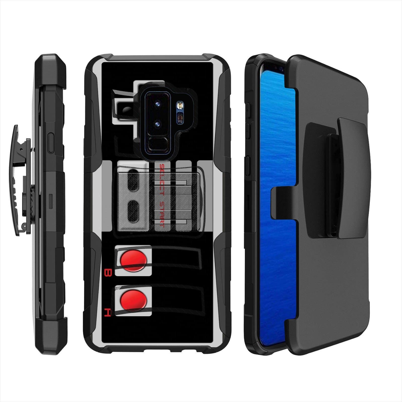[Mobiflare] Samsung Galaxy S9Plus / S9 Plus [Black] Blitz Armor Case with Holster [NES Video Game Controller Print]