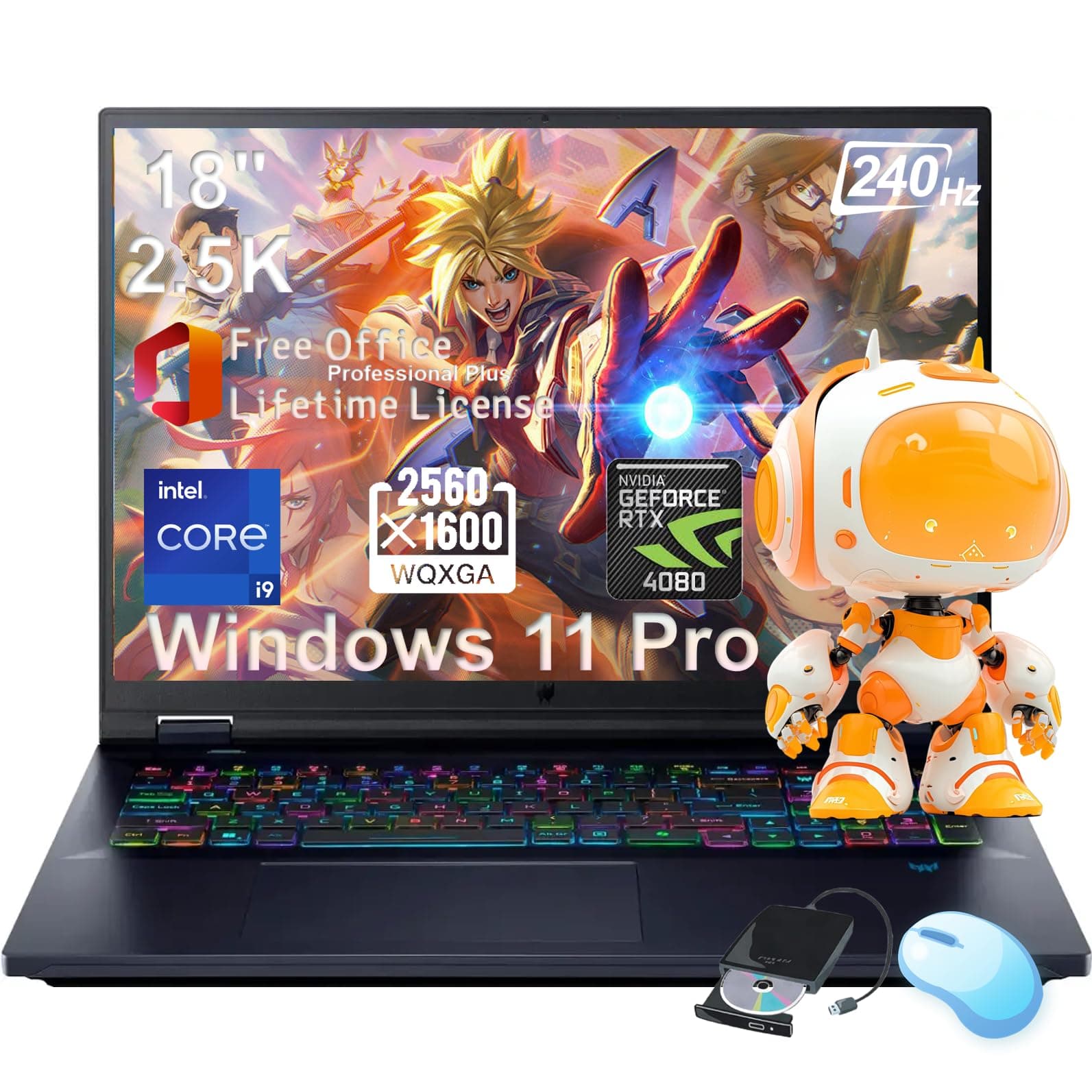 acer Predator Helios-18 Gaming Laptop - 18" 2.5K IPS 240Hz Display, Intel 24-Core i9-14900HX, GeForce RTX 4080, 64GB DDR5, 4TB SSD, Backlit KB, Wi-Fi 7, Windows 11 Pro, Lifetime Office, w/Drive