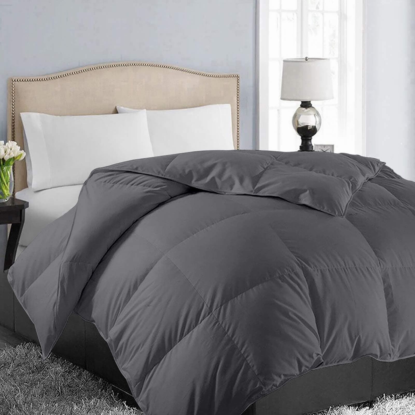EASELAND Twin Size Down Alternative Comforter - Quilted Duvet Insert for All Seasons, Soft Lightweight with Corner Tabs, Summer Winter Warm Bedding, Dark Grey 64×88 Inches