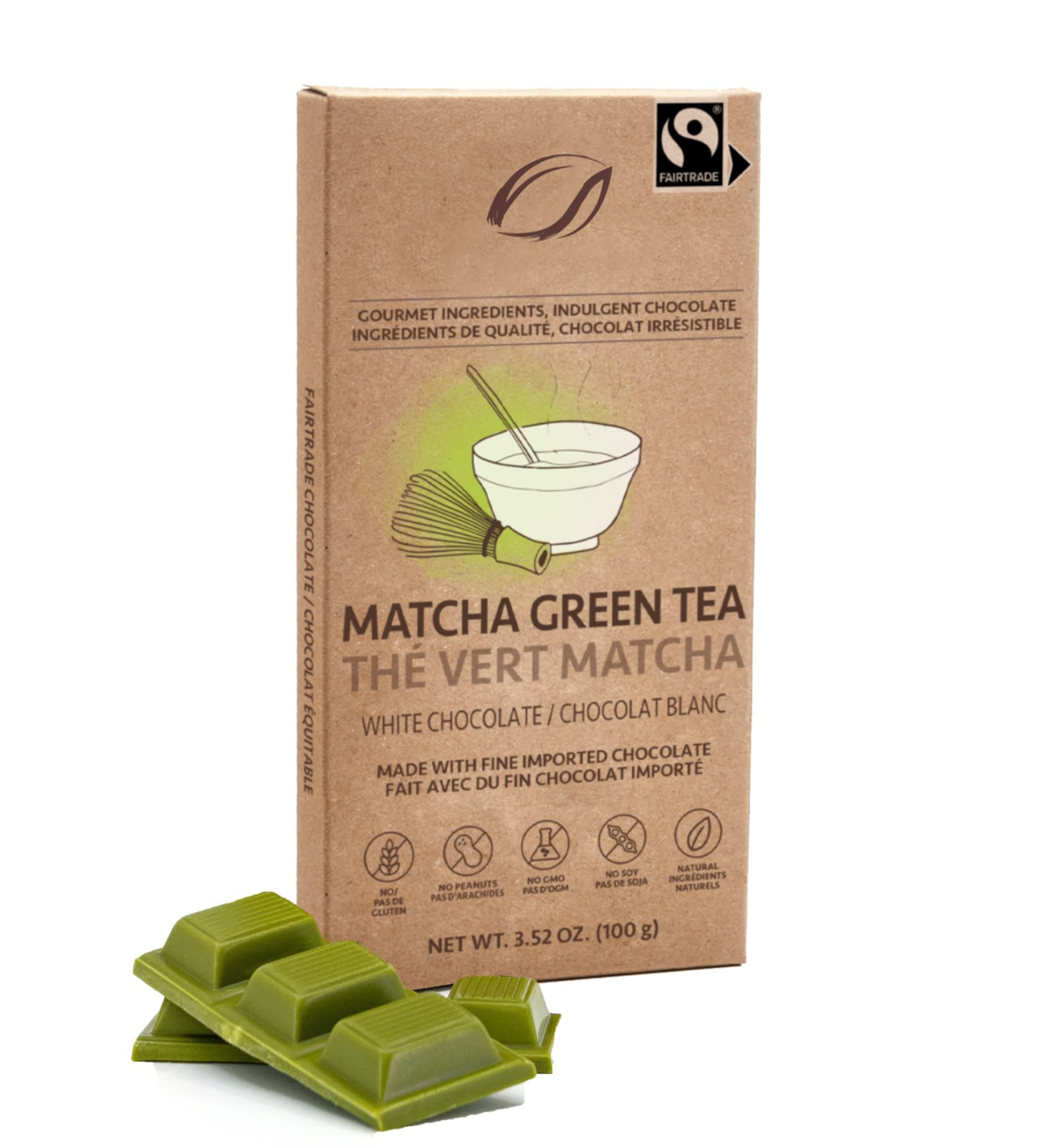 Jelina Chocolatier | 5 Pack White Chocolate Bar Matcha Green Tea | Fair Trade Chocolate | Imported, Non-GMO, Natural Chocolates - 3.52oz Each