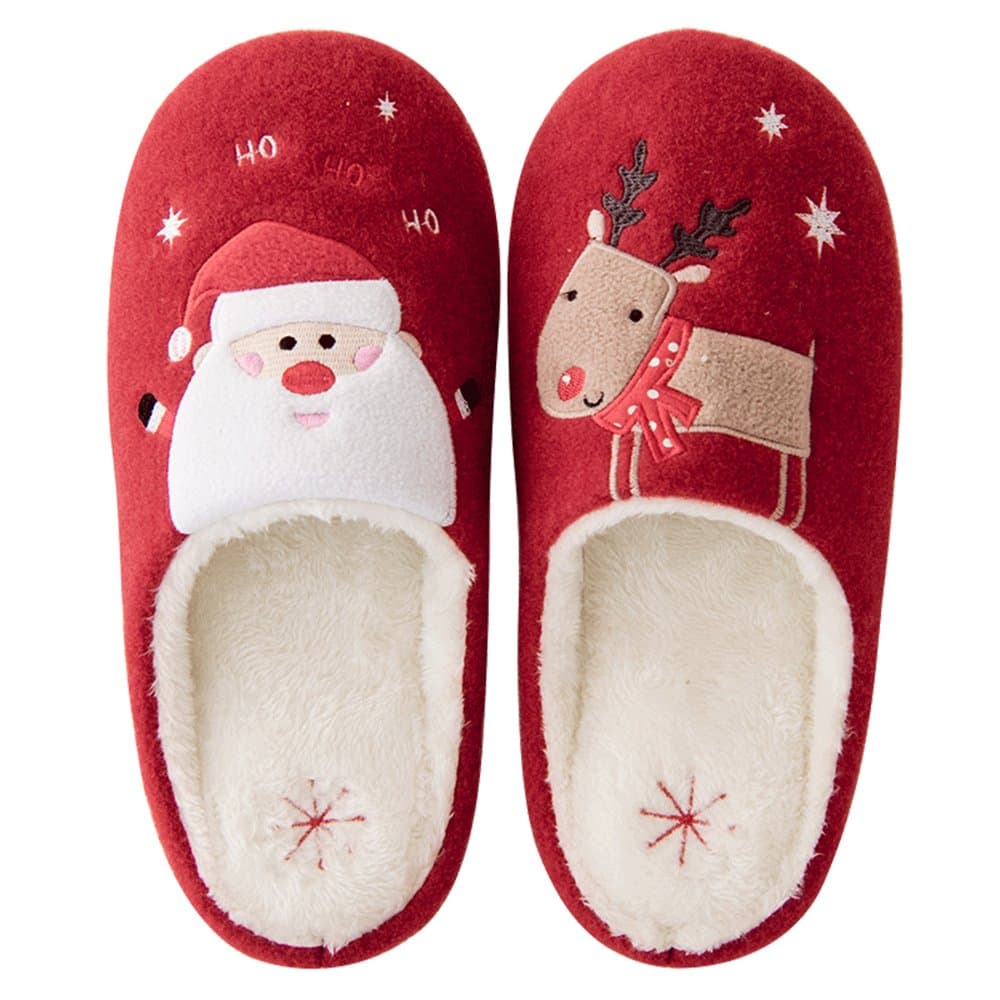 SOCOMP Soft Plush Furry Animal Warm Cozy Home Winter Slippers Indoor Slippers Christmas Santa Claus Reindeer Slippers Red