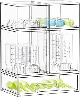 Bottle Storage Organizer Baby - Acrylic Bottles Station Organizer Container, Stackable Clear Drawers for Countertop, Vanity, Bathroom, Cabinet, Pantry Organization, 5 Pack, 2S2M1L, 15.4" H