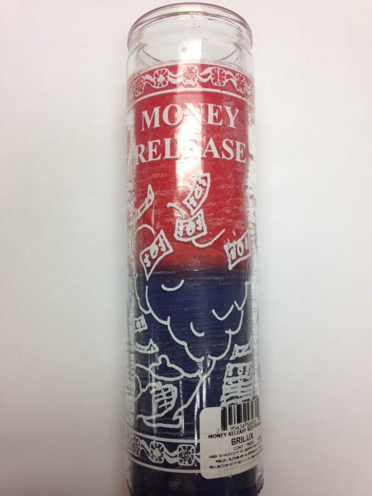 Money Release 2 Color (red & Purple) Silk Screened Candle in Glass (Suelta El Dinero)