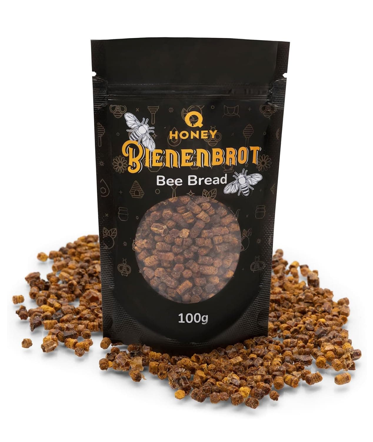 Qhoney Natural Raw Bee Bread (Perga) - Fermented Superfood, 100% Pure & Additive-Free - Nutrient-Rich for Vitality & Immune Support, 100g