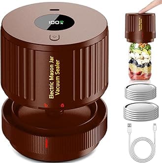 LOVE MOMENT Electric Mason Jar Vacuum Sealer Kit for Wide Mouth and Regular Mouth Mason Jar - Brown
