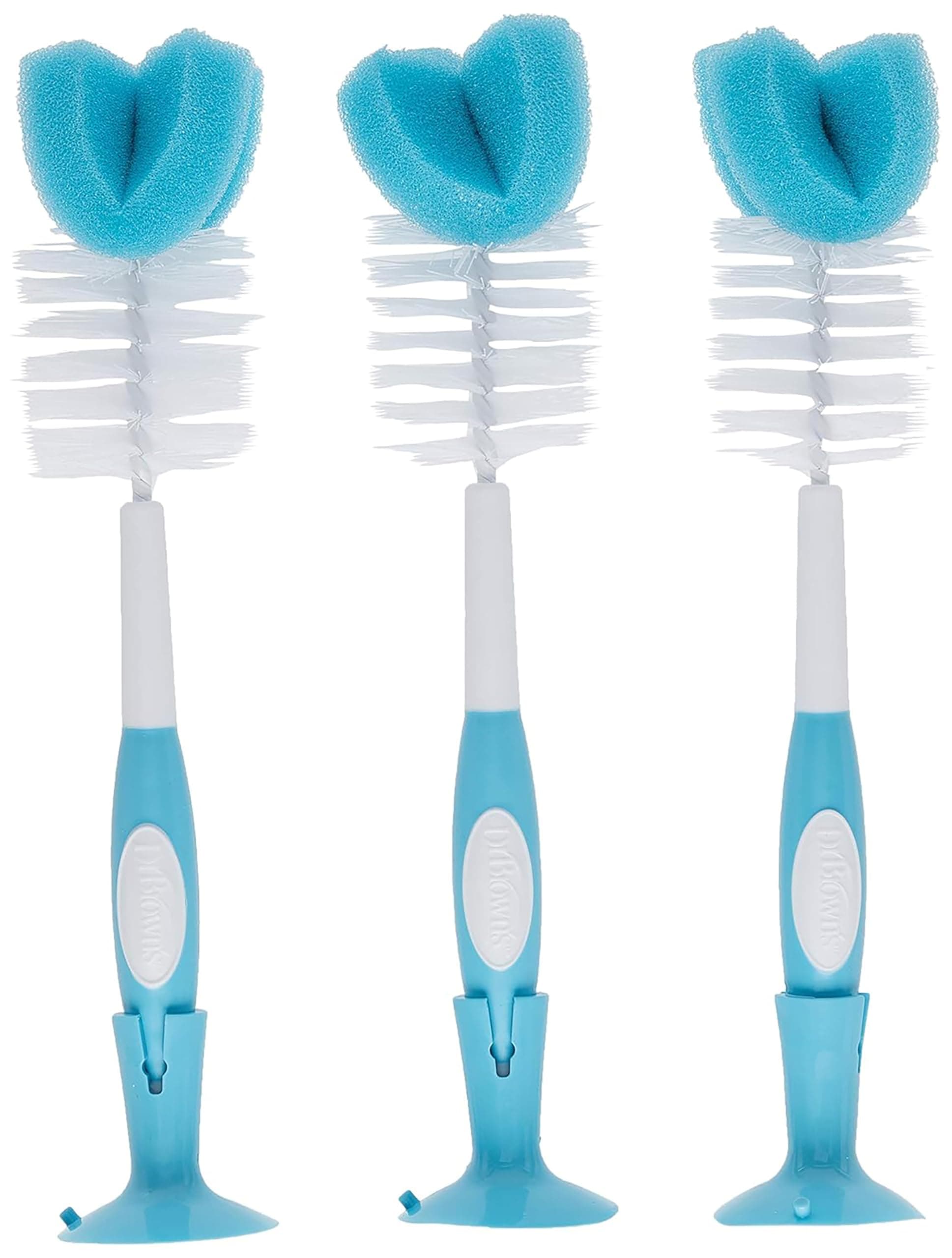 Baby Bottle Cleaning Brush with Sponge and Scrubber - Blue - 3-Pack