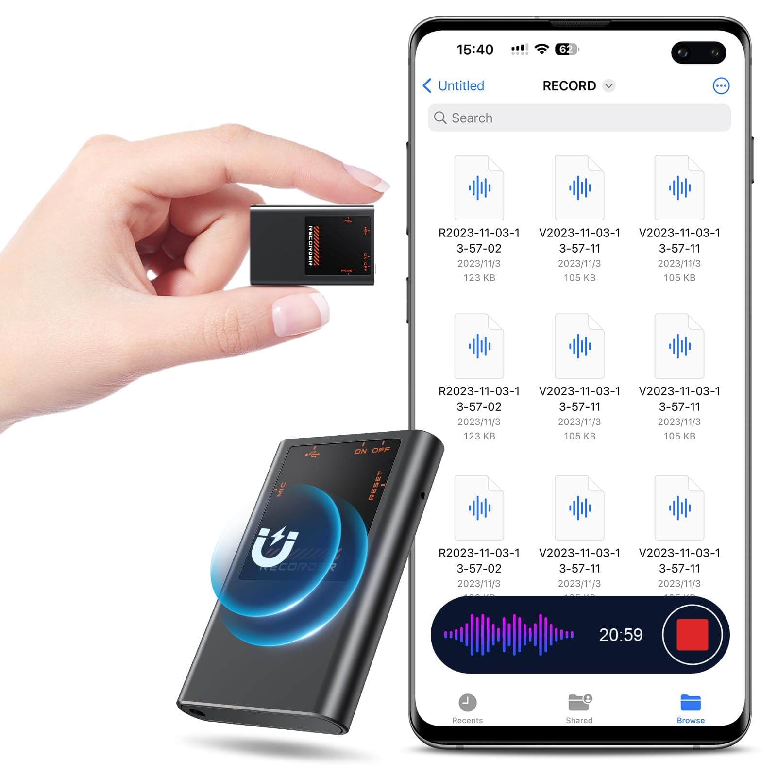 3072Kbps Voice Activated Recorder - [7000 Hours] Voice Recorder with AI Noise Cancellation, Recording Device for Lectures, Meetings, Intervie, 64GB Digital Voice Recorders with Playback