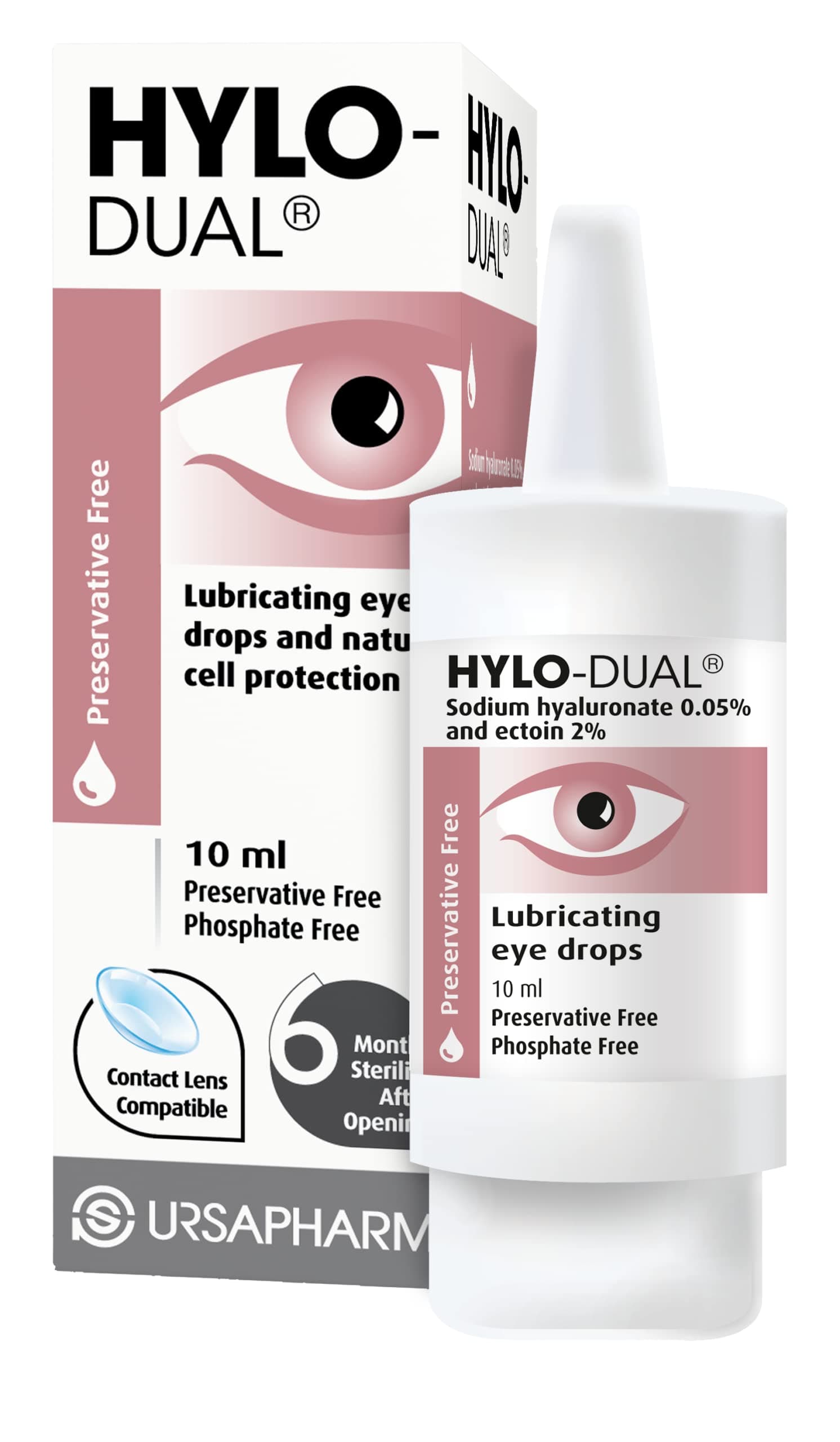 HYLO Dual - Preservative Free Eyedrops - Contains 0.05% Sodium Hyaluronate and 2% Ectoin - Moisturises Dry Eyes and Reduces Allergic Symptoms - 10ml
