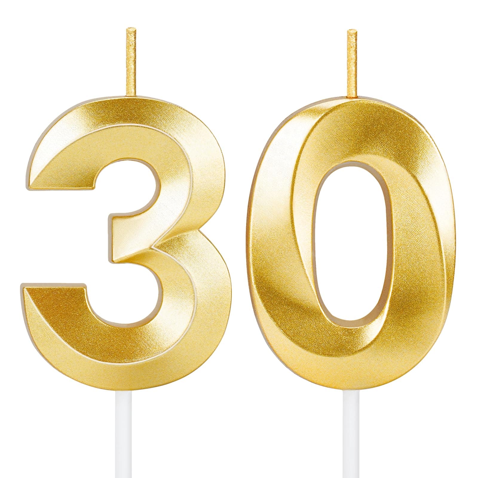 ROYOROYI30th Birthday Candles for Cake,Gold Number Candles for Happy Birthday Cake Toppers,Birthday Decorations for Her Him Party Anniversary Wedding