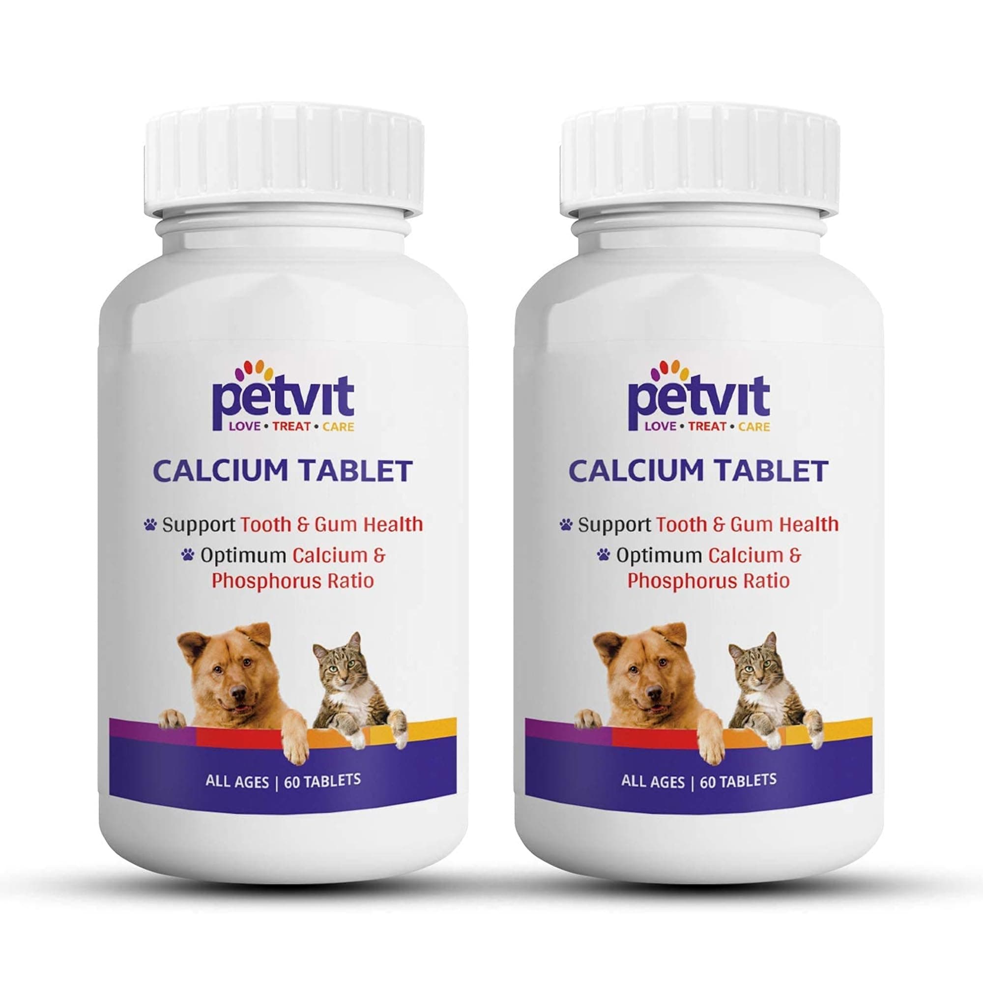 Petvit Calcium Tablets for Dogs | Calcium Supplements - Supports Bone Health & Growth | Chewable Dog Calcium Tablets | 120 Count- Pack of 2