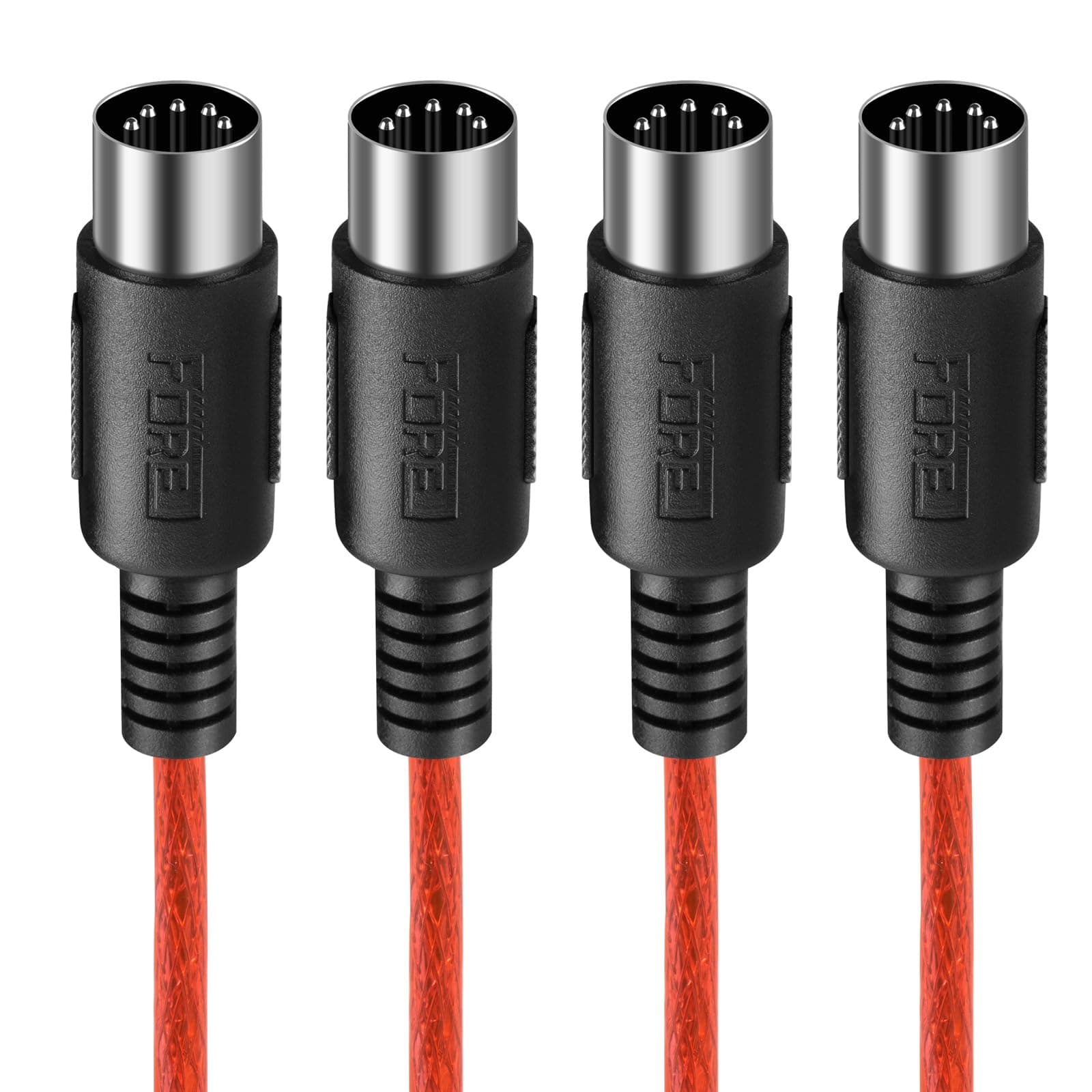 FORE 0.3m 2-Pack Male to Male 5-Pin DIN MIDI Cable Compatible with MIDI Keyboard/Synthesizer/Guitar Multi Effects/Audio Interface/Audio Mixer/Auido Amplifier/External Sound Card/Red 0.3m (2 Pack)
