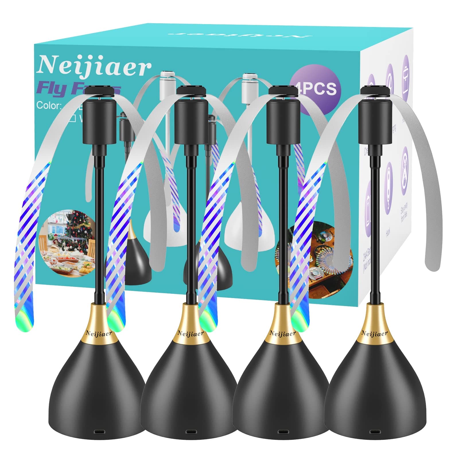 Fly Fans for Tables - Effective Fly Repellent Fan Keeps Flies Away with Soft Blades, USB or Batteries Powered, Portable for Picnic, BBQ, Party